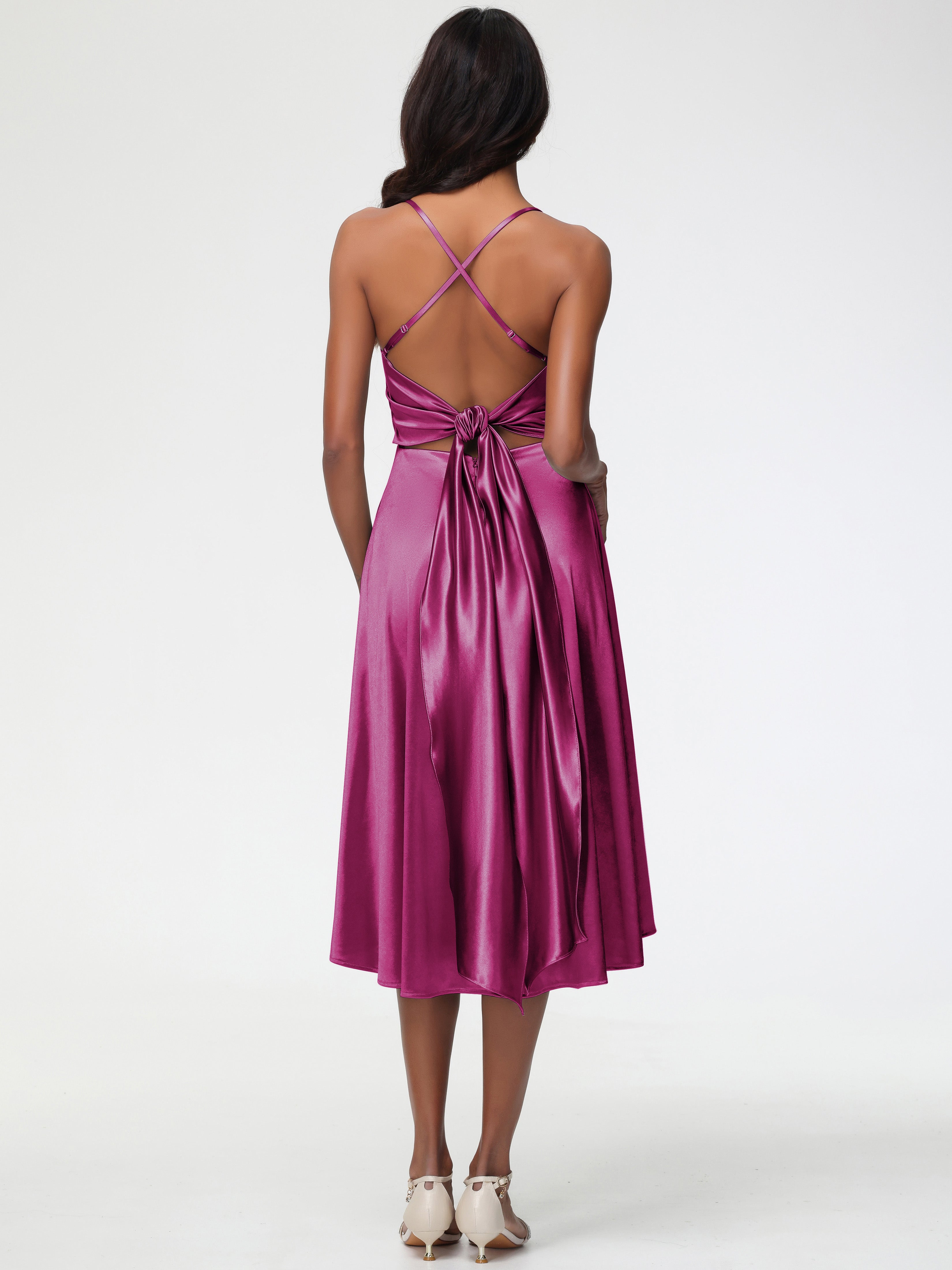 Robe Demoiselle D Honneur Fuchsia Bretelles Spaghetti Satin Extensible Robe Demoiselle D Honneur Asymétrique