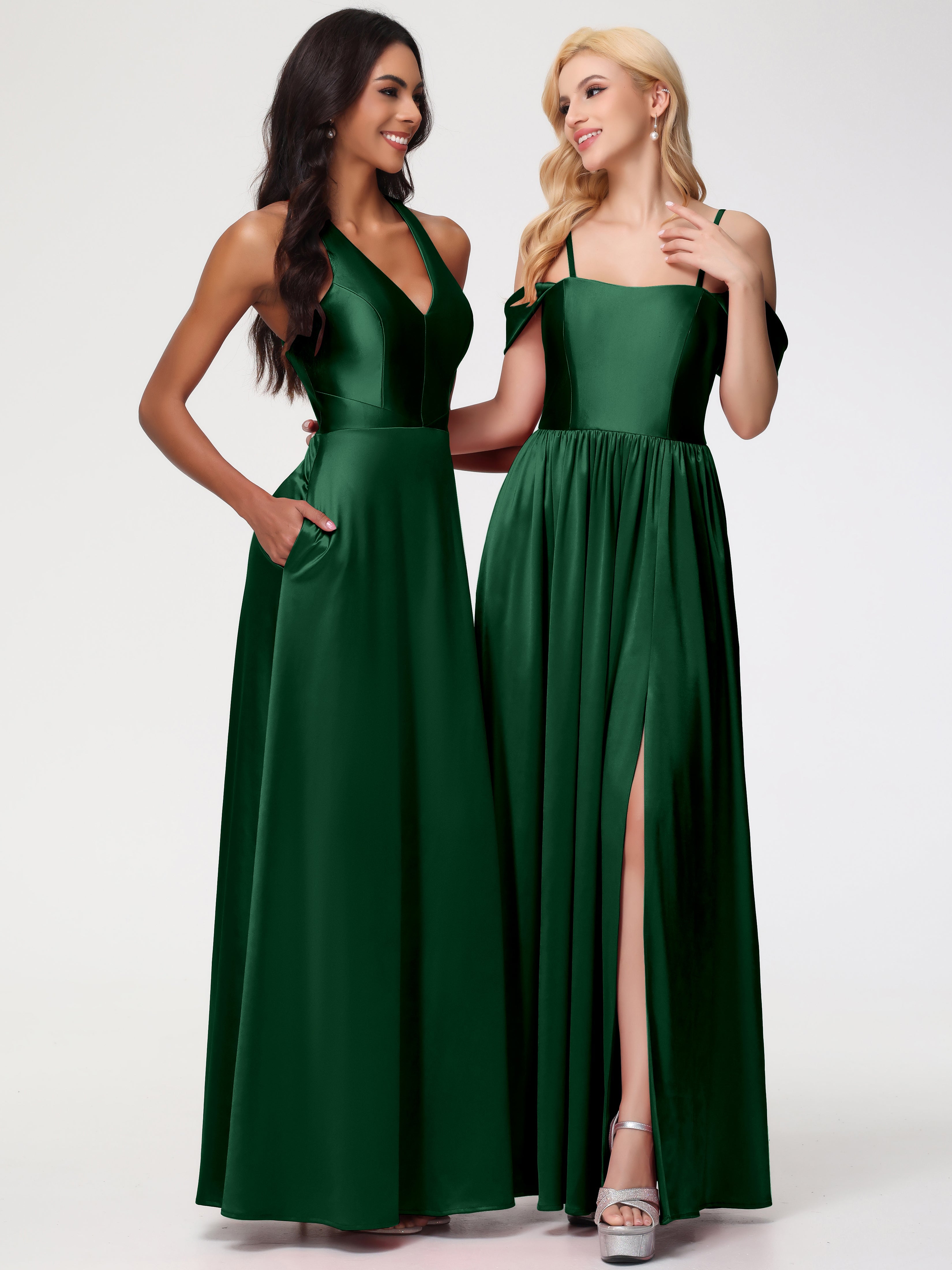 Robe Demoiselle D Honneur Vert Fonce Col V Satin Extensible Fourreau/Colonne Robe De Demoiselle D'Honneur