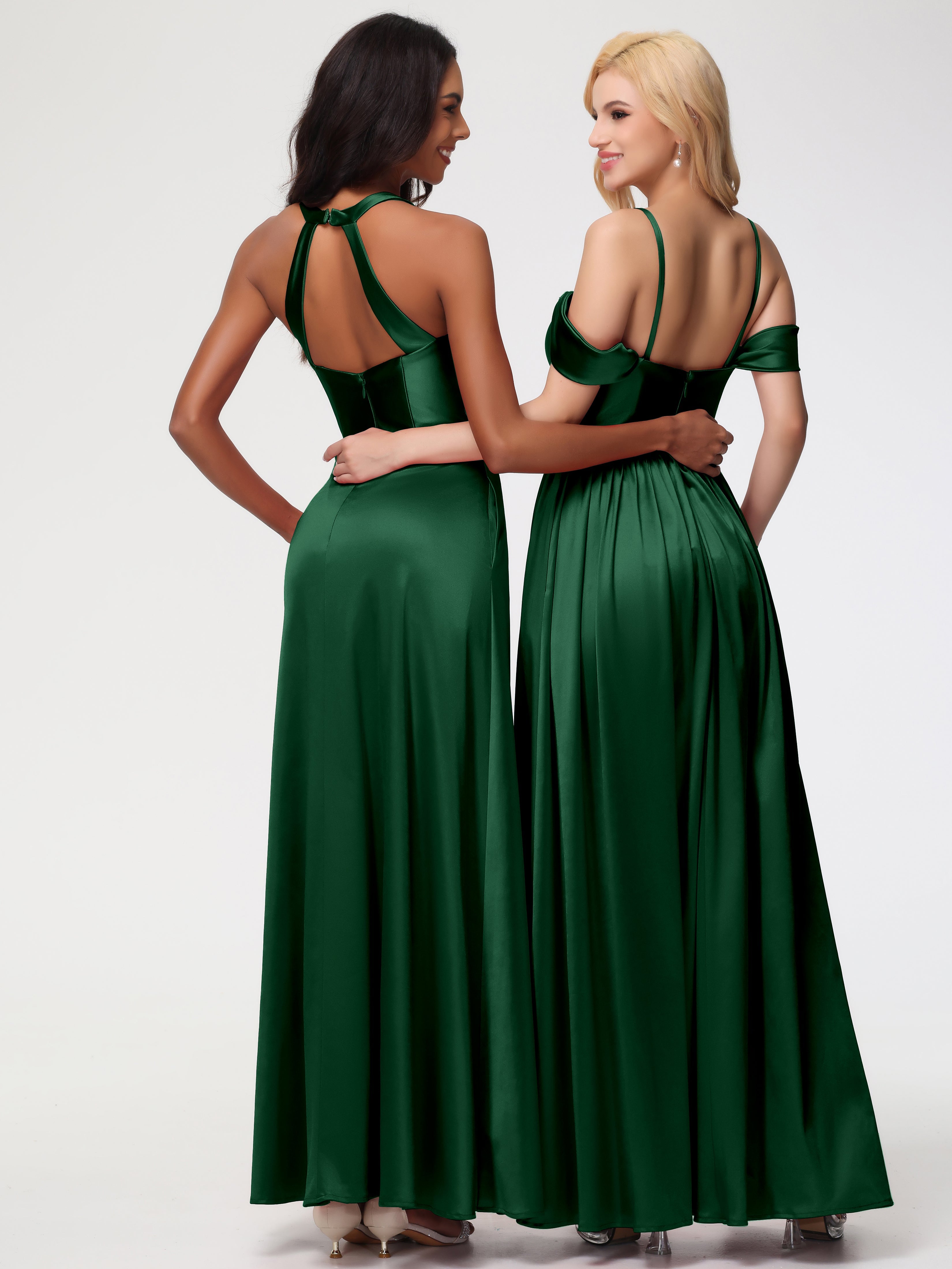 Robe Demoiselle D Honneur Vert Fonce Col V Satin Extensible Fourreau/Colonne Robe De Demoiselle D'Honneur