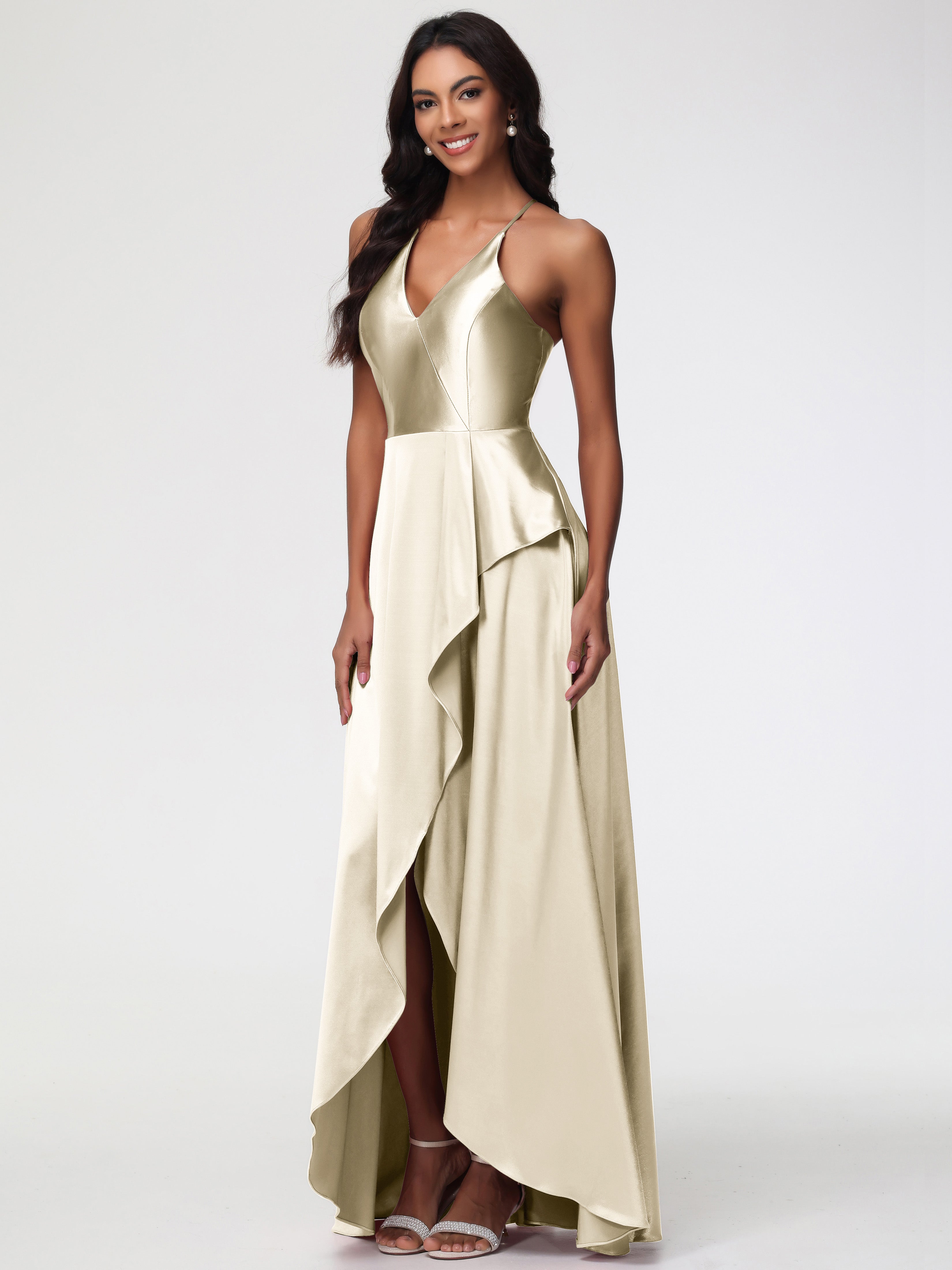 Robe Demoiselle D Honneur Couleur Champagne Robe Asymétrique Demoiselle D Honneur Avec Décolleté En V