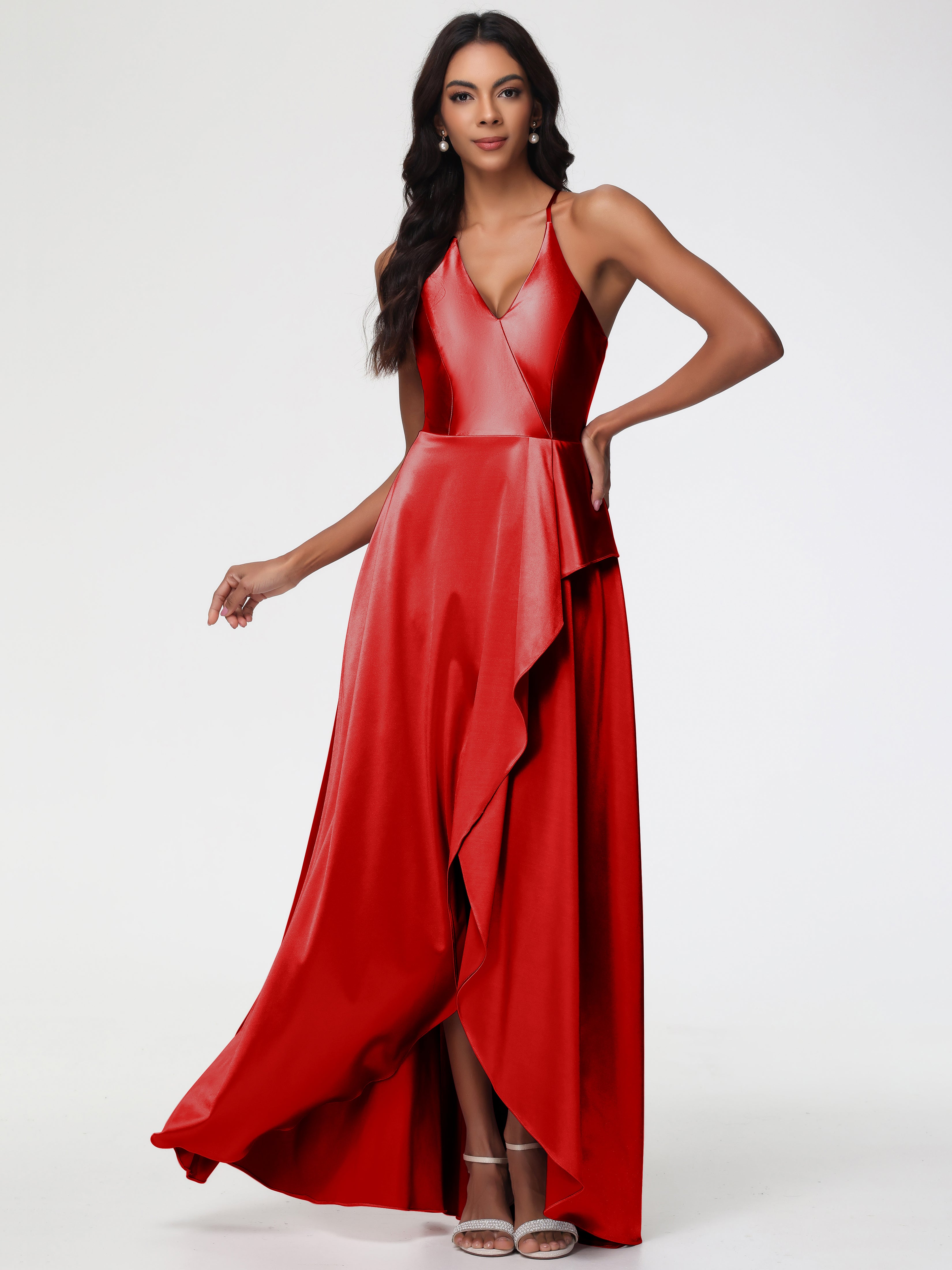 Robe De Demoiselle D Honneur Rouge Robe Asymétrique Demoiselle D Honneur Avec Décolleté En V