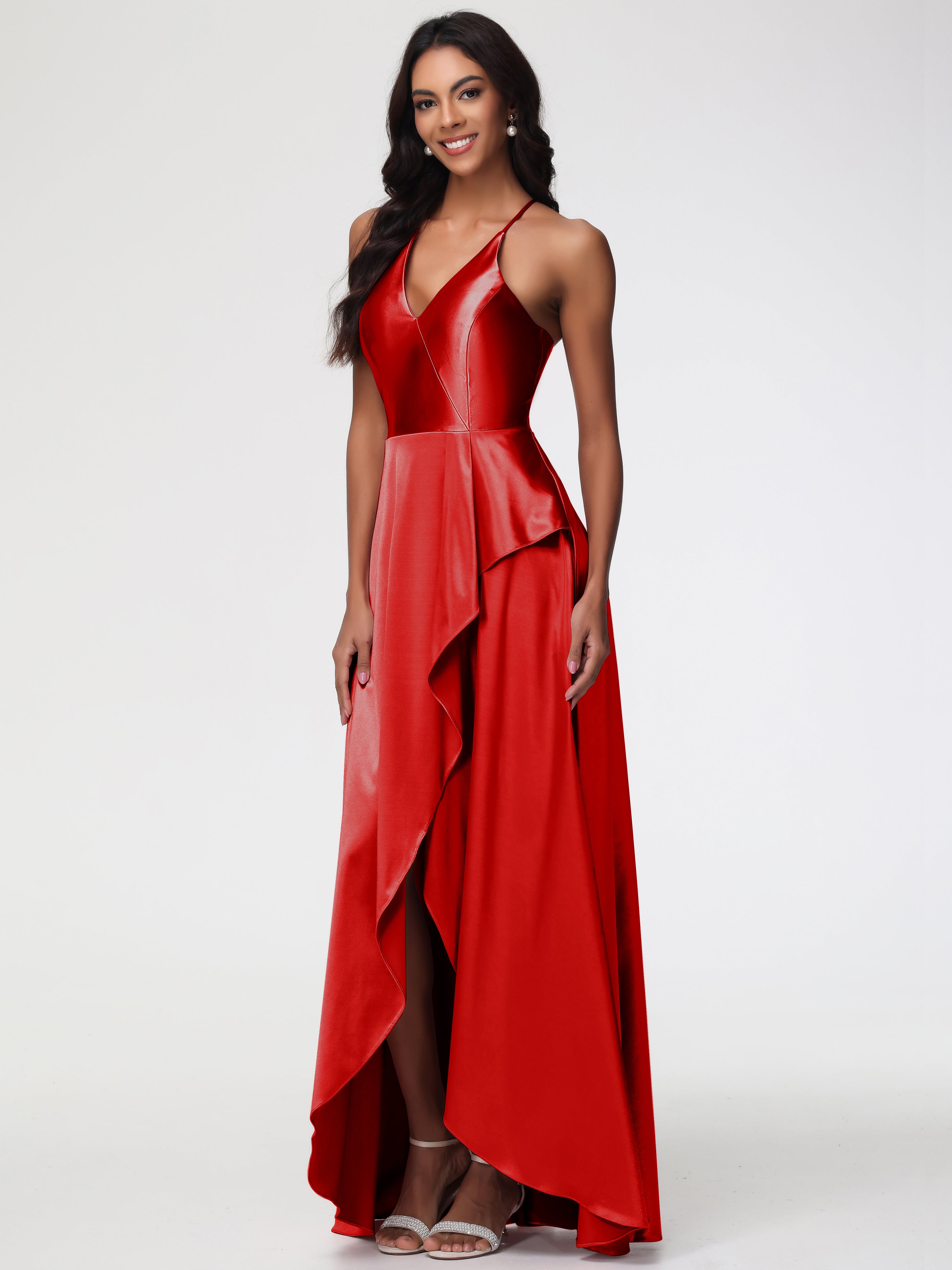 Robe De Demoiselle D Honneur Rouge Robe Asymétrique Demoiselle D Honneur Avec Décolleté En V