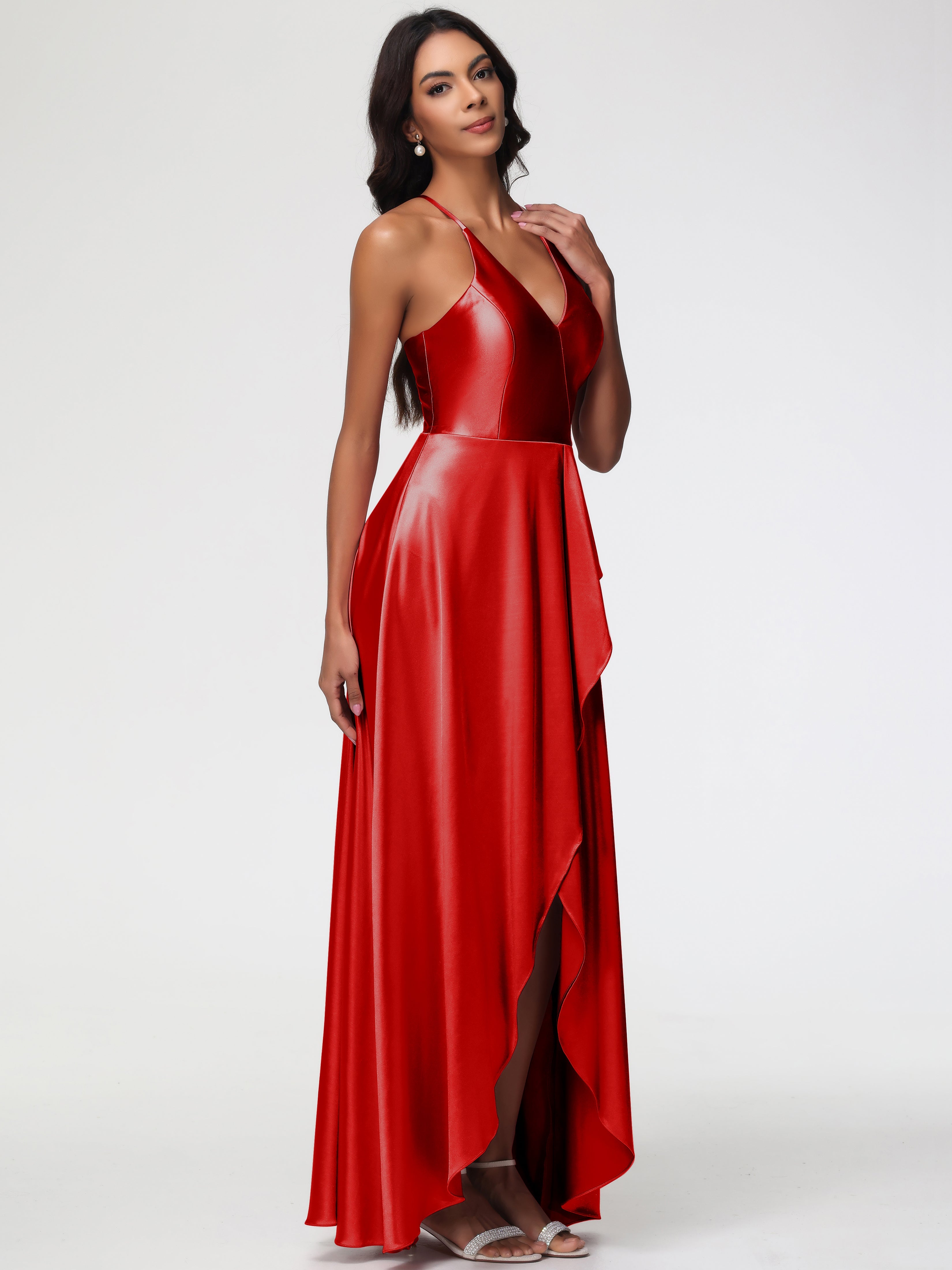 Robe De Demoiselle D Honneur Rouge Robe Asymétrique Demoiselle D Honneur Avec Décolleté En V