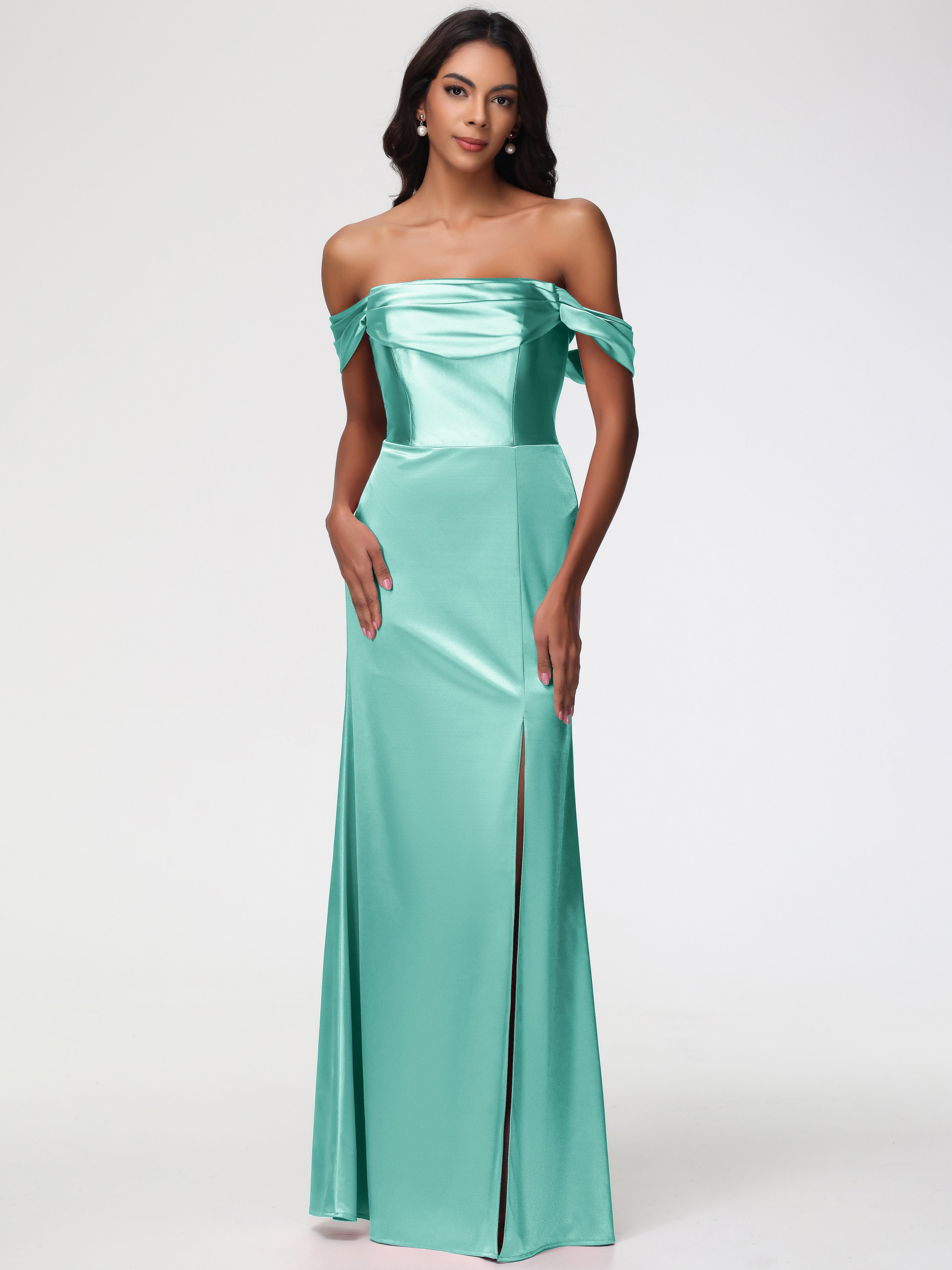 Robe Vert Menthe Demoiselle D Honneur Satin Extensible Robe Fourreau Demoiselle D Honneur Epaule Dénudée