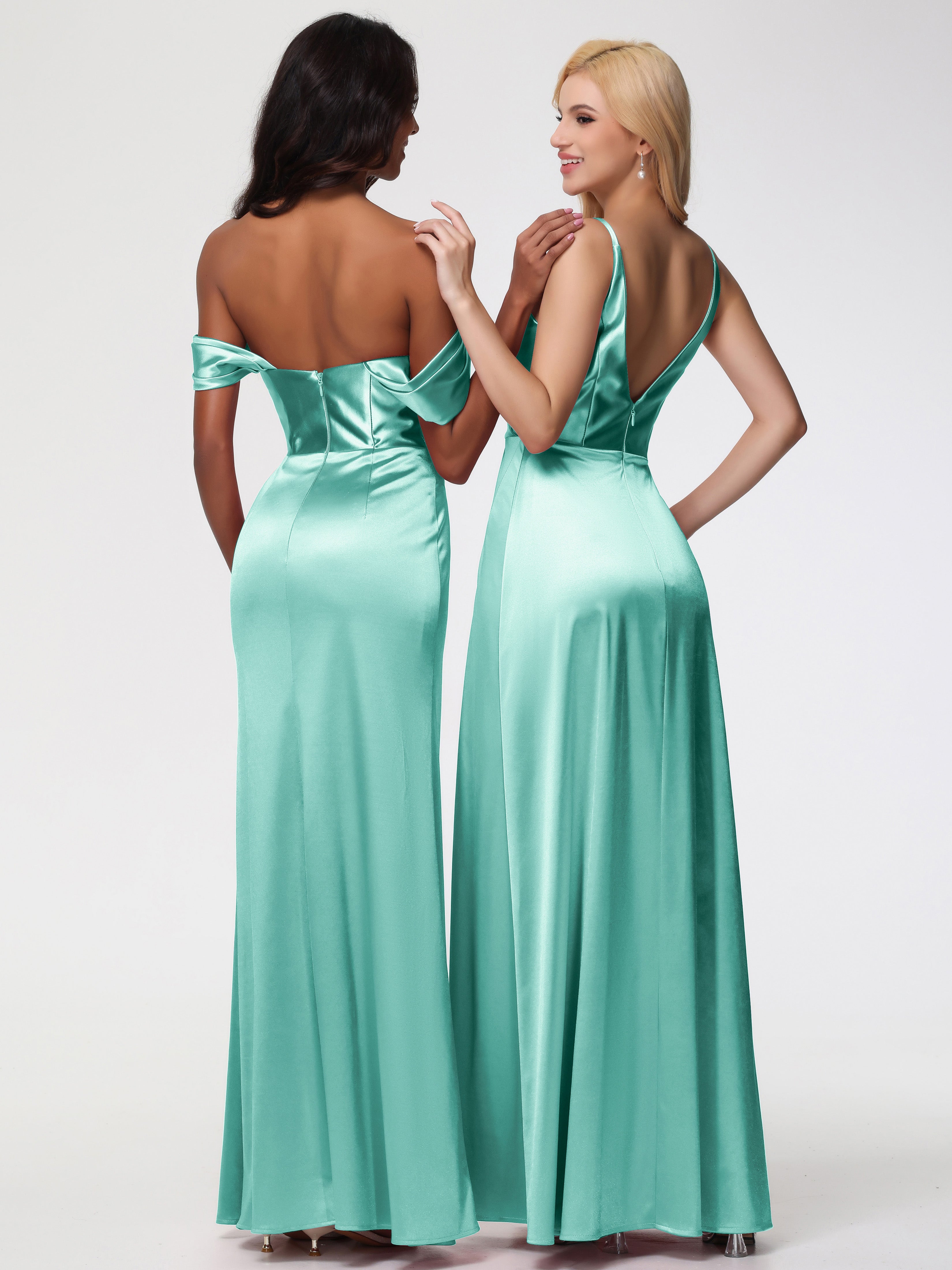 Robe Vert Menthe Demoiselle D Honneur Satin Extensible Robe Fourreau Demoiselle D Honneur Epaule Dénudée