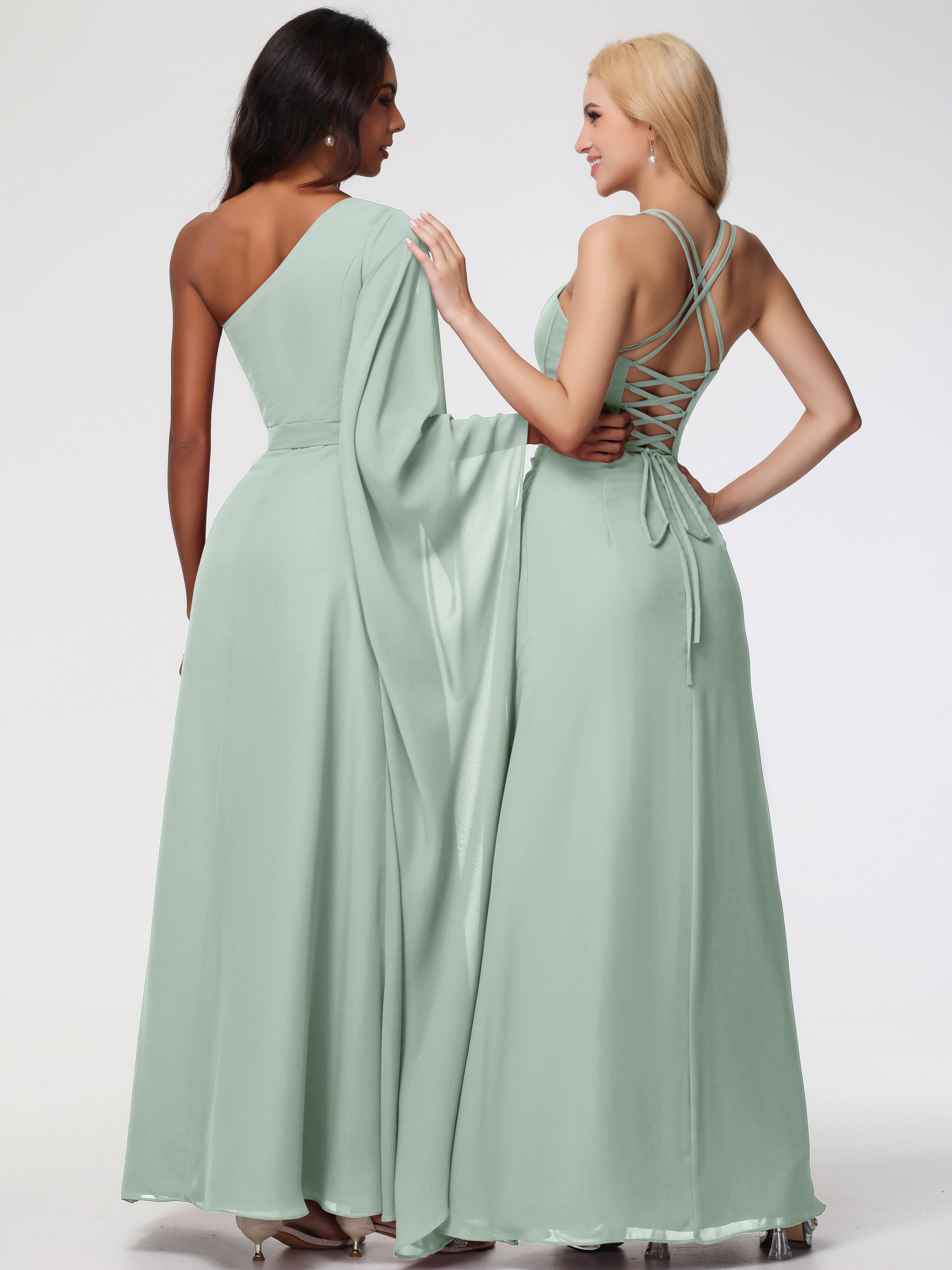 Robe Demoiselle D Honneur Vert Celadon Bretelles Spaghetti Fourreau Mousseline Robe Demoiselle D'Honneur