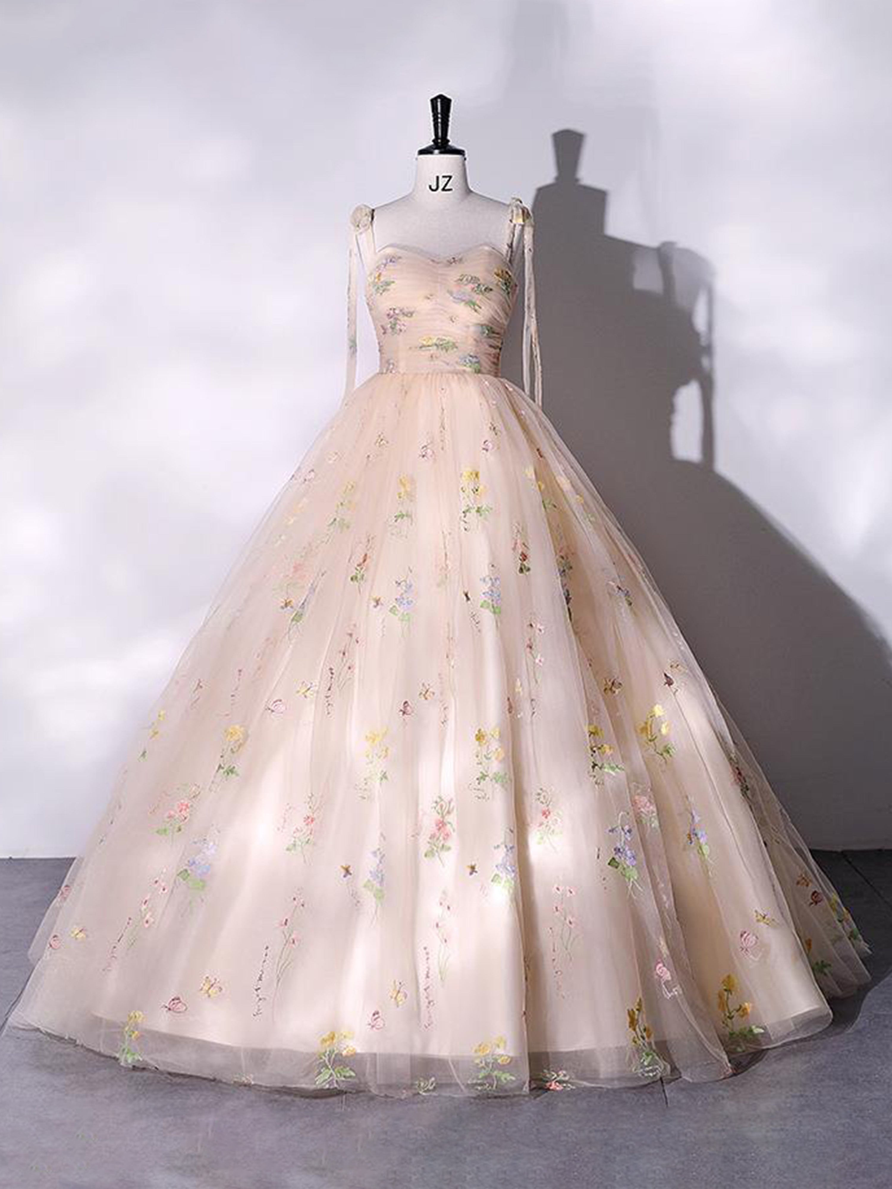 Tulle Robe de Soirée à bretelles florales avec longueur de plancher