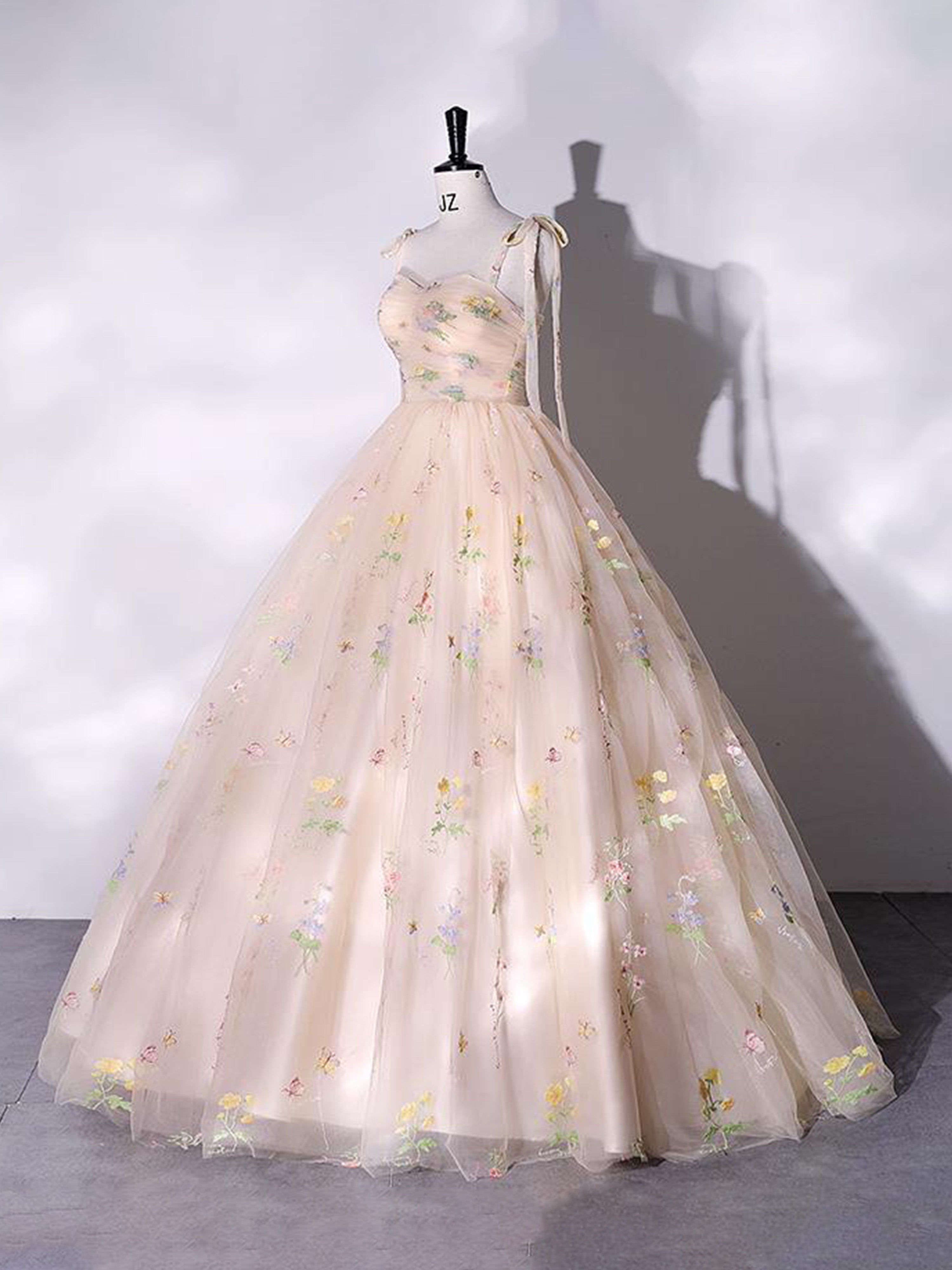 Tulle Robe de Soirée à bretelles florales avec longueur de plancher