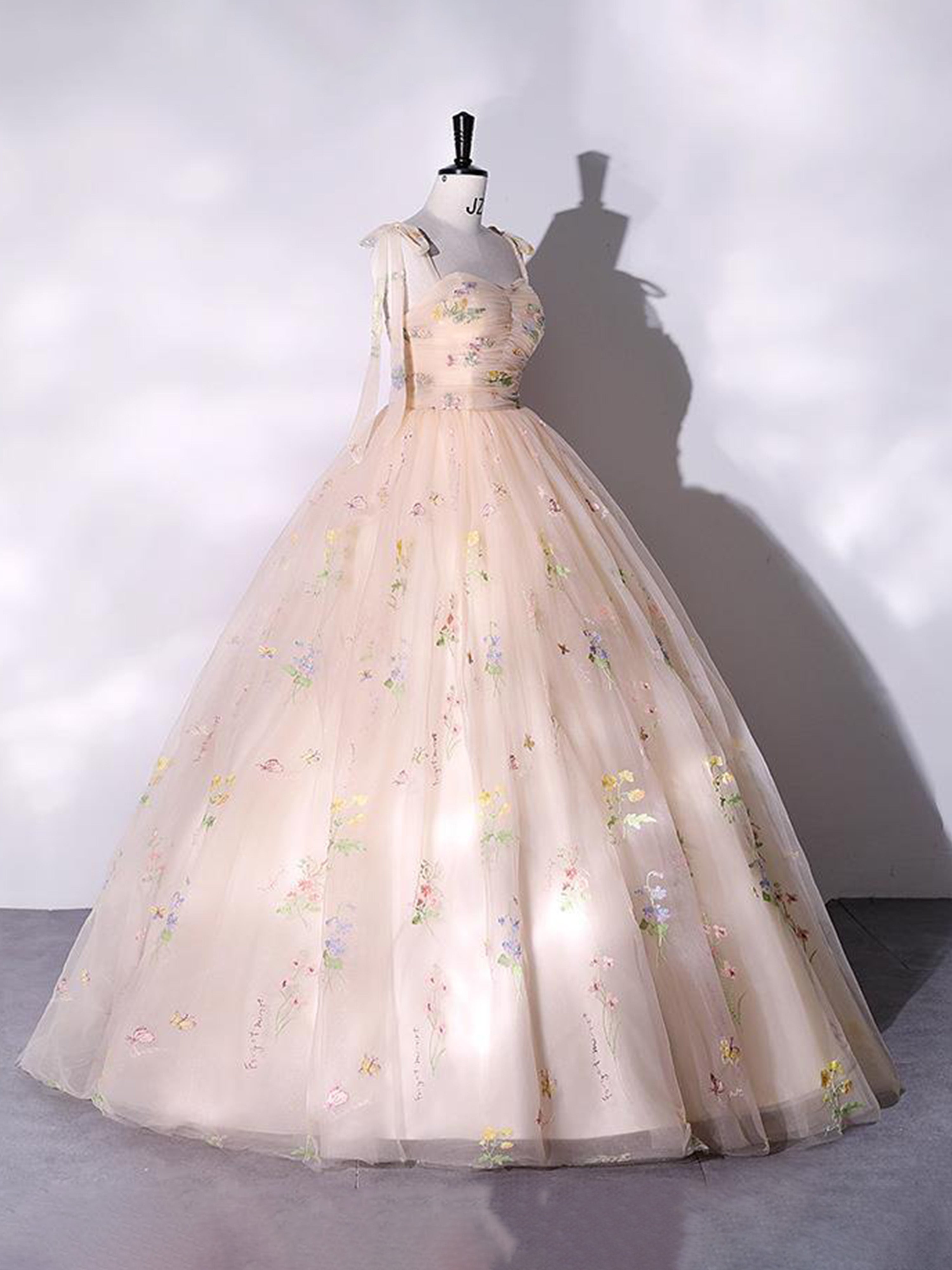 Tulle Robe de Soirée à bretelles florales avec longueur de plancher