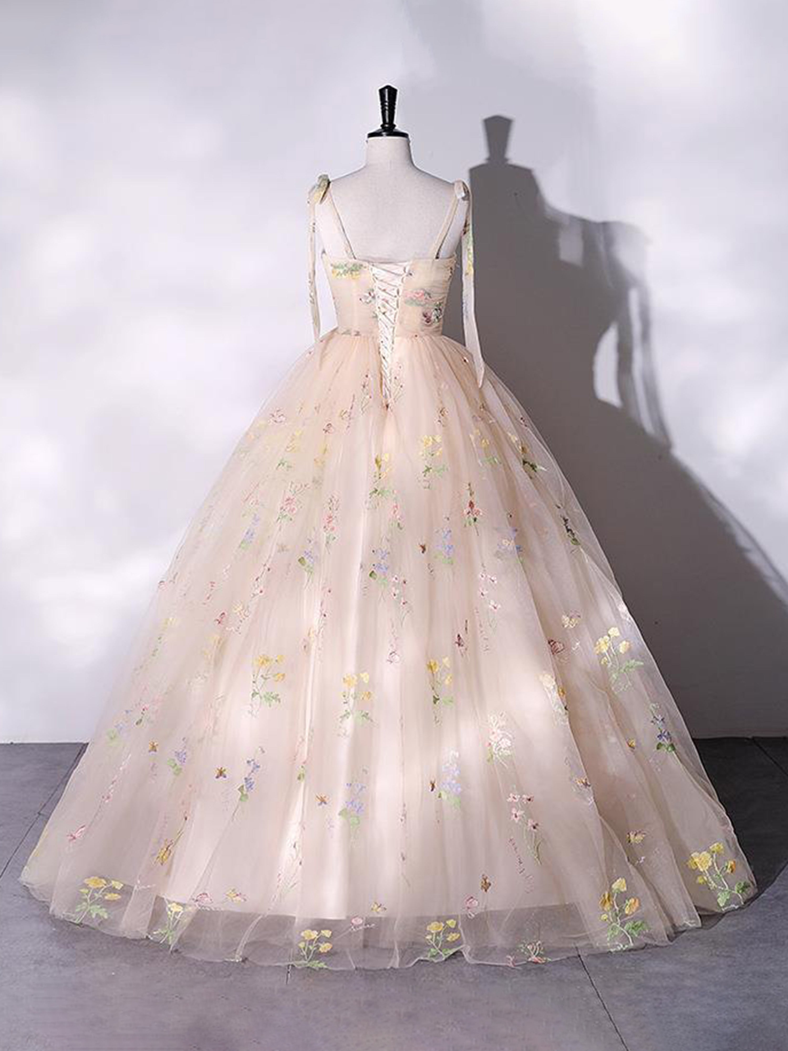 Tulle Robe de Soirée à bretelles florales avec longueur de plancher