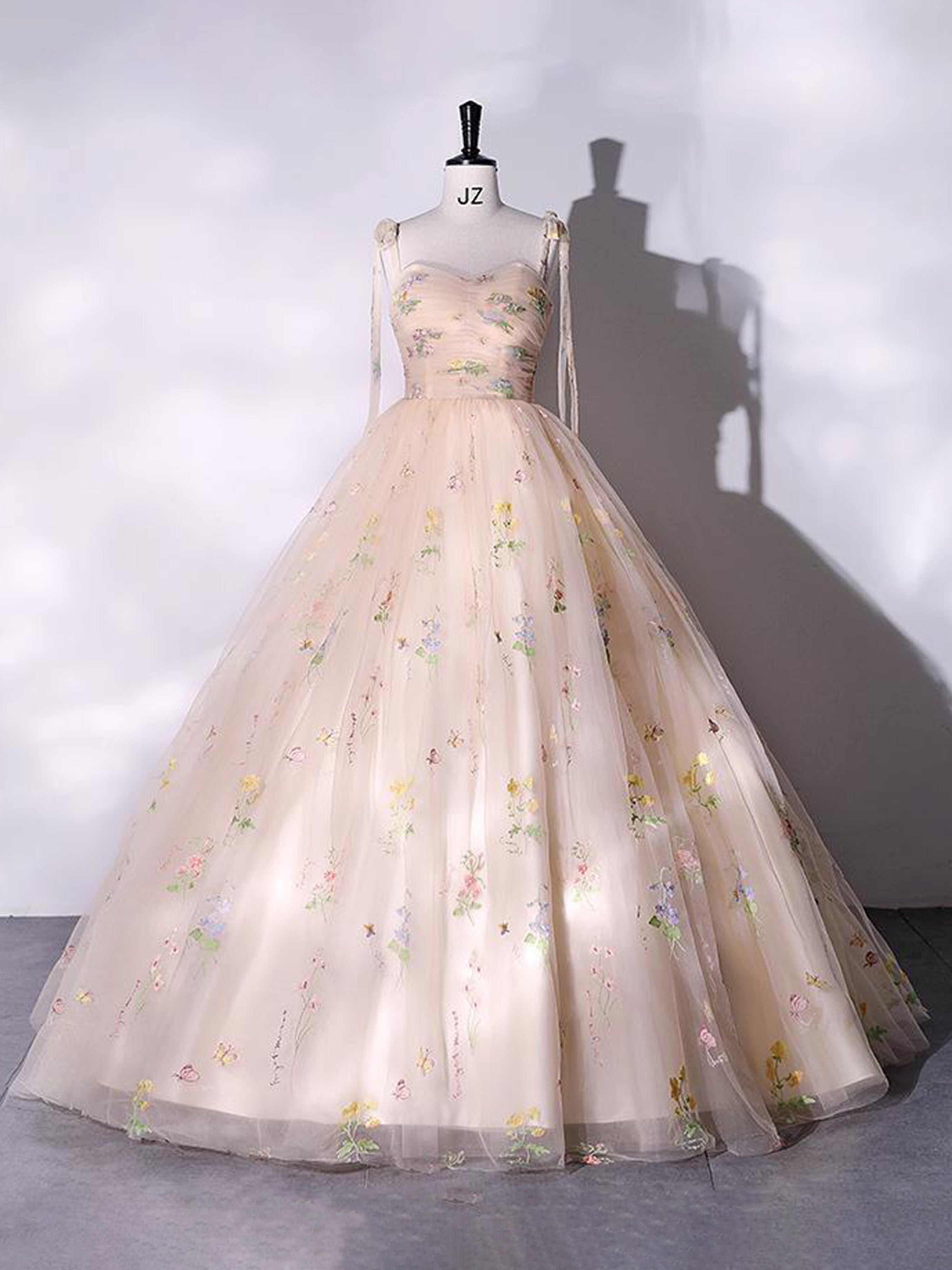 Tulle Robe de Soirée à bretelles florales avec longueur de plancher