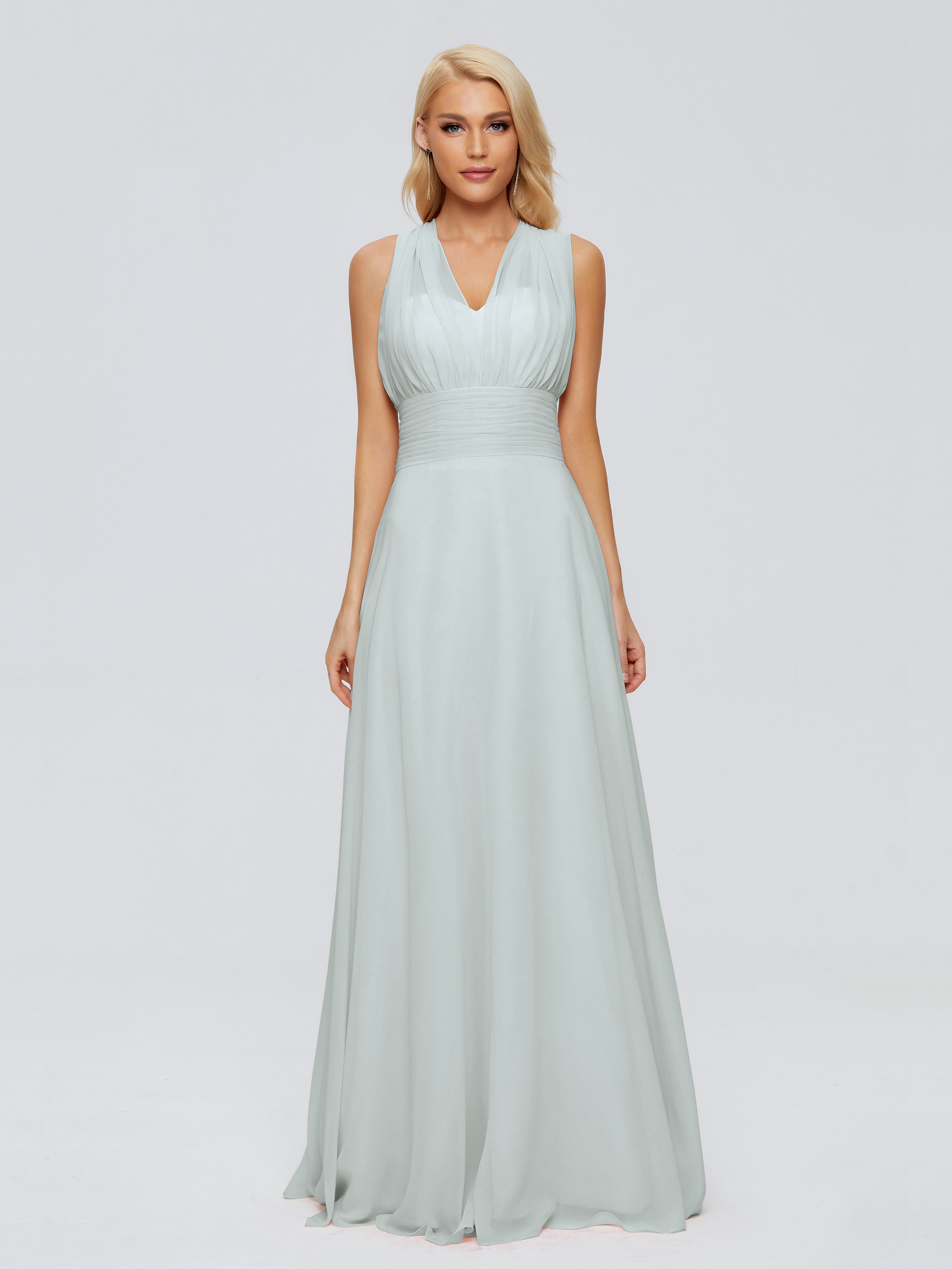 Robe Demoiselle D Honneur Vert Celadon Trapèze Bretelle Ruban Mousseline Robes Demoiselle D'Honneur