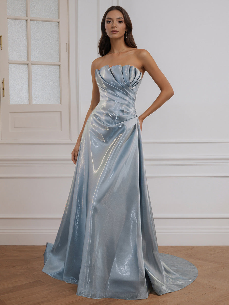 Cicinia Robe de Soirée Longue en Satin Liquide à Paillettes A-Line sans Bretelles