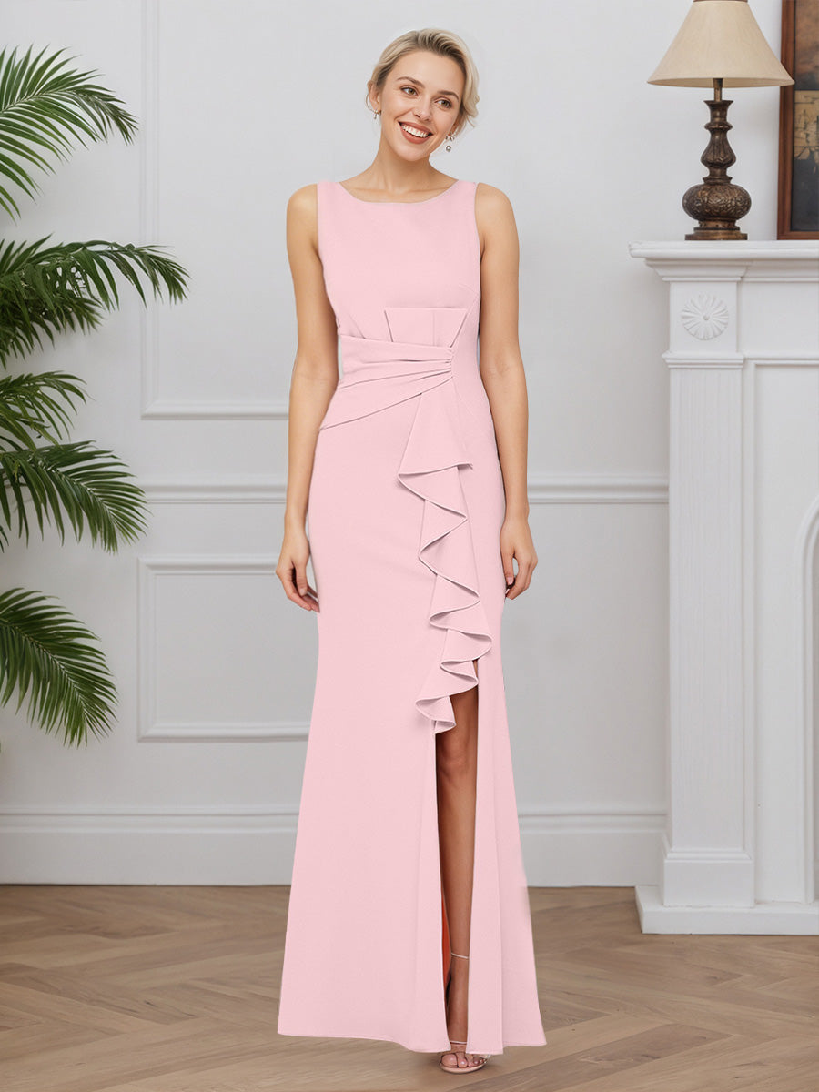 Cicinia Rose Robe pour Mère de la Mariée Longue en Tissu Extensible Sheath Fente Traîne Balayée