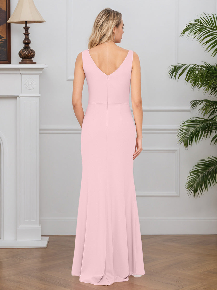 Cicinia Rose Robe pour Mère de la Mariée Longue en Tissu Extensible Sheath Fente Traîne Balayée