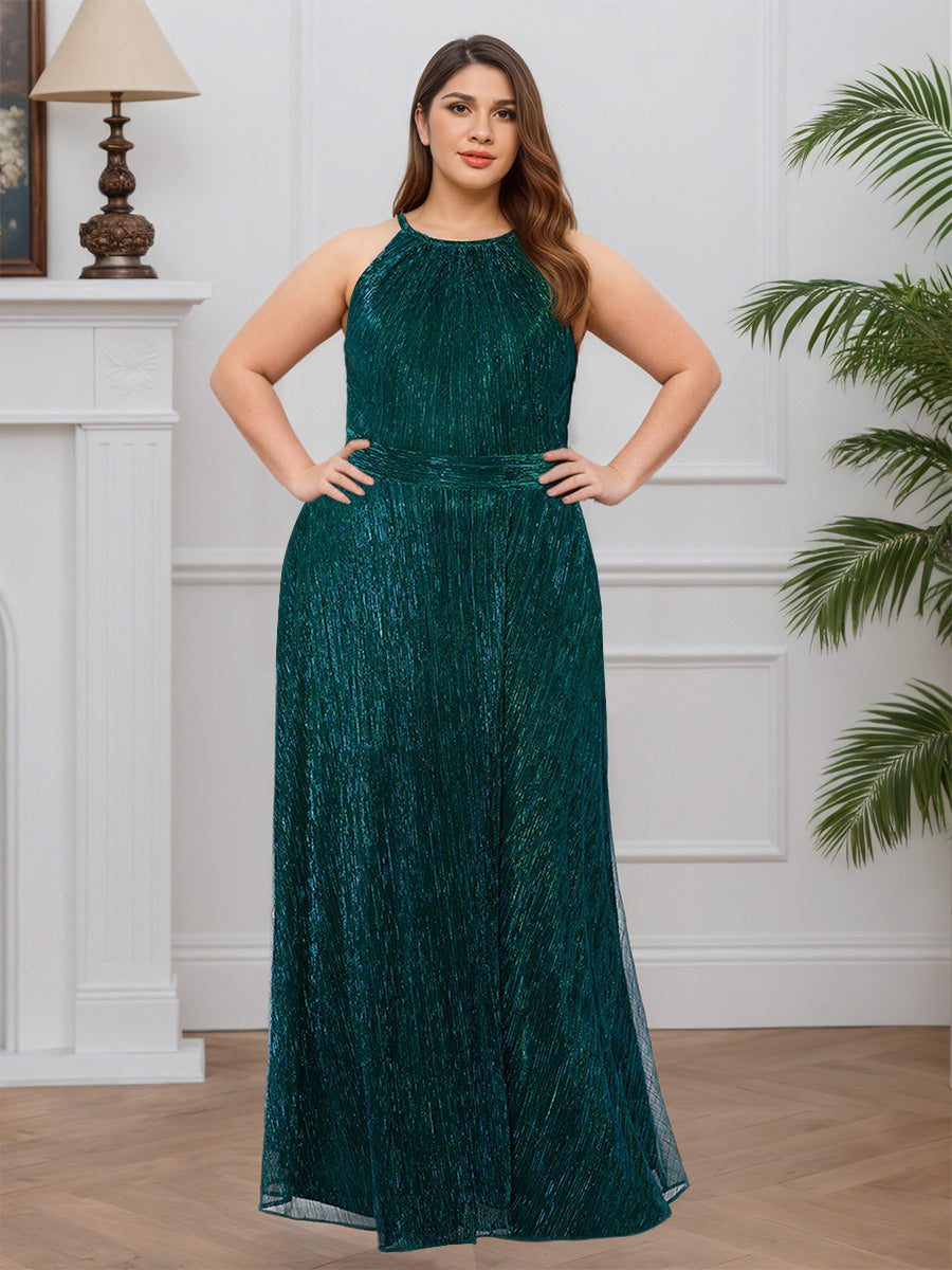 Cicinia Vert Foncé Robe pour Mère de la Mariée Longue en Tissu Scintillant sans Manches A-Line Grande Taille