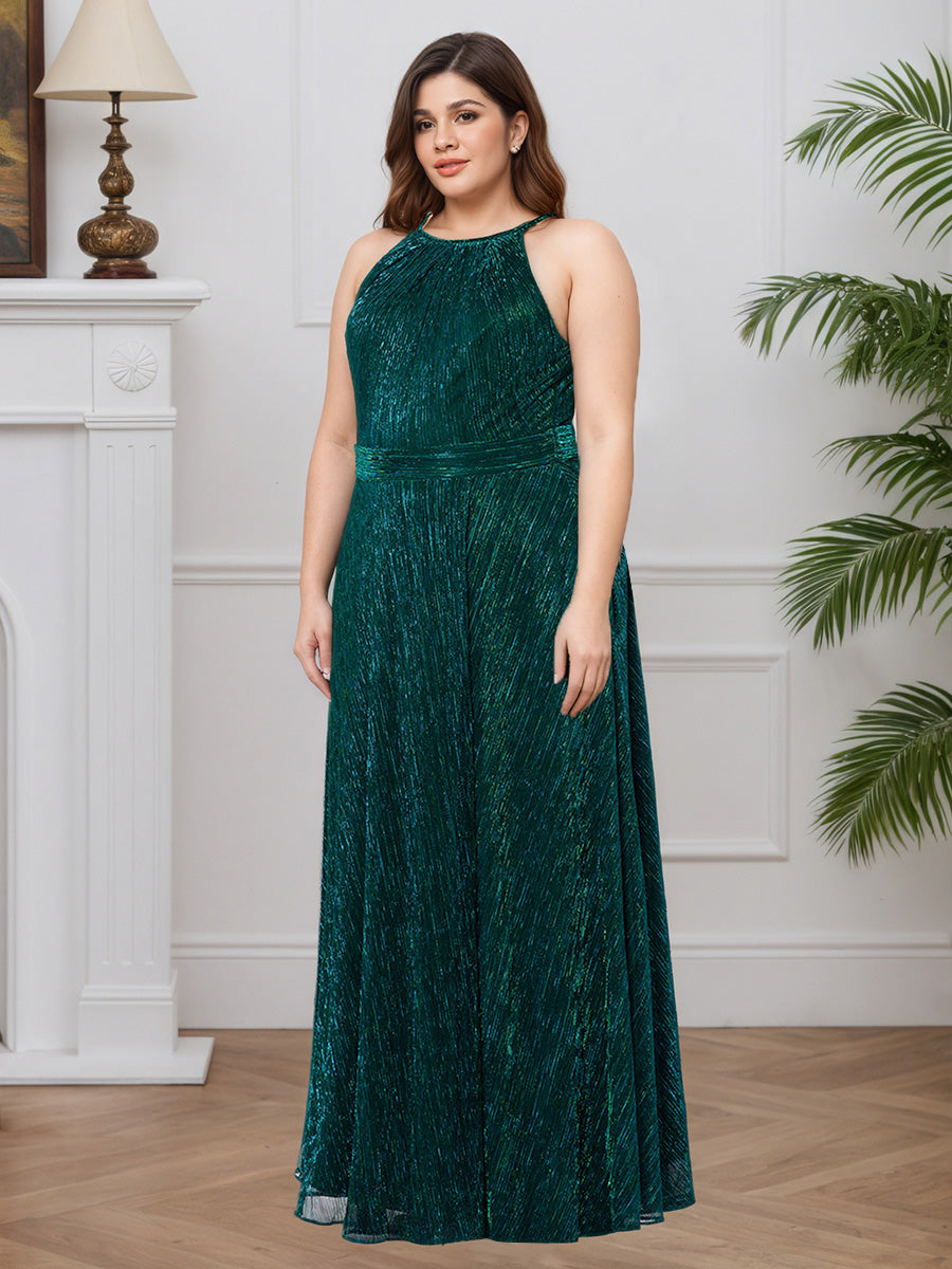 Cicinia Vert Foncé Robe pour Mère de la Mariée Longue en Tissu Scintillant sans Manches A-Line Grande Taille