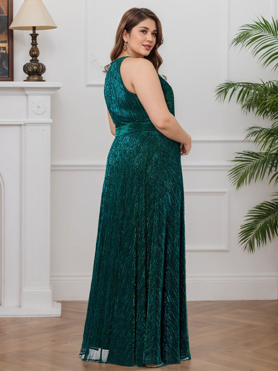 Cicinia Vert Foncé Robe pour Mère de la Mariée Longue en Tissu Scintillant sans Manches A-Line Grande Taille