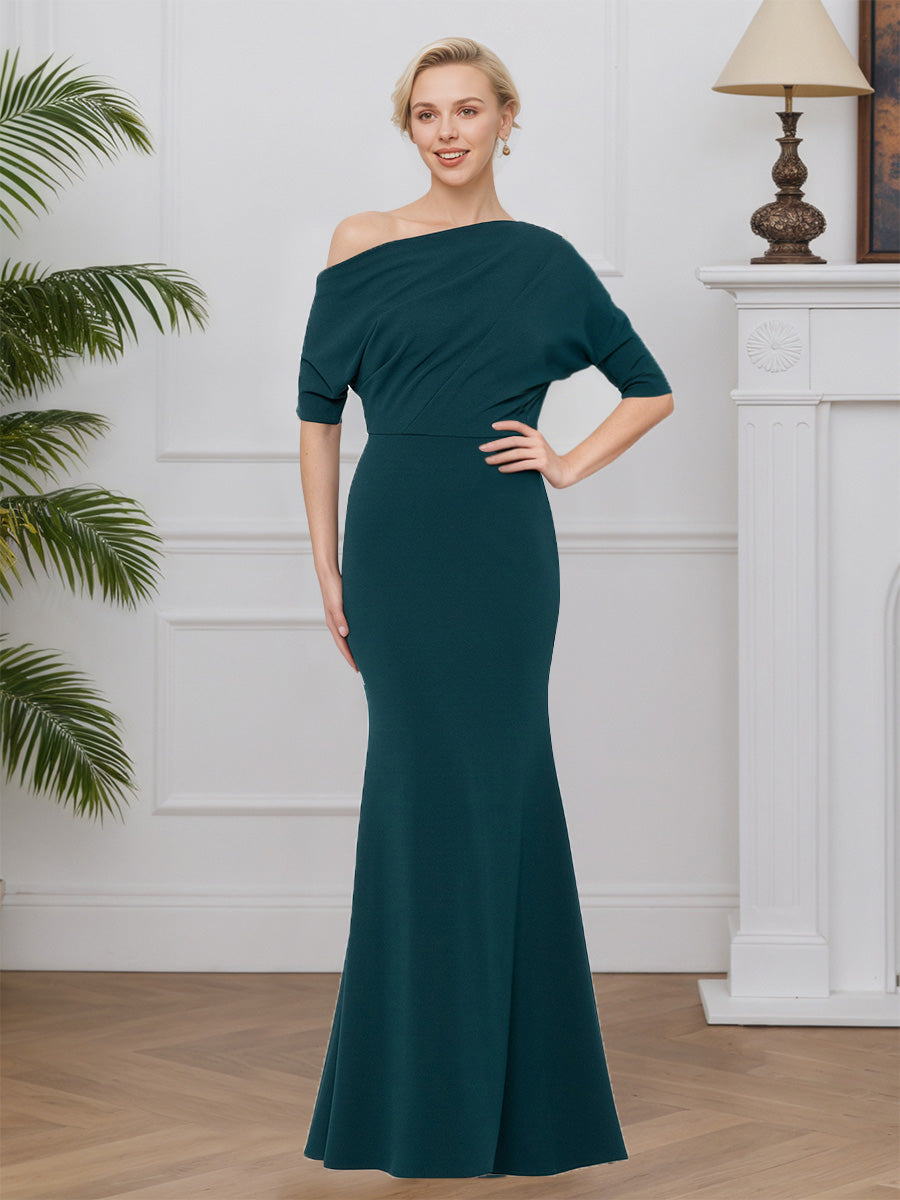 Cicinia Paon Robe pour Mère de la Mariée Longue en Tissu Extensible Silhouette Sirène Encolure Asymétrique