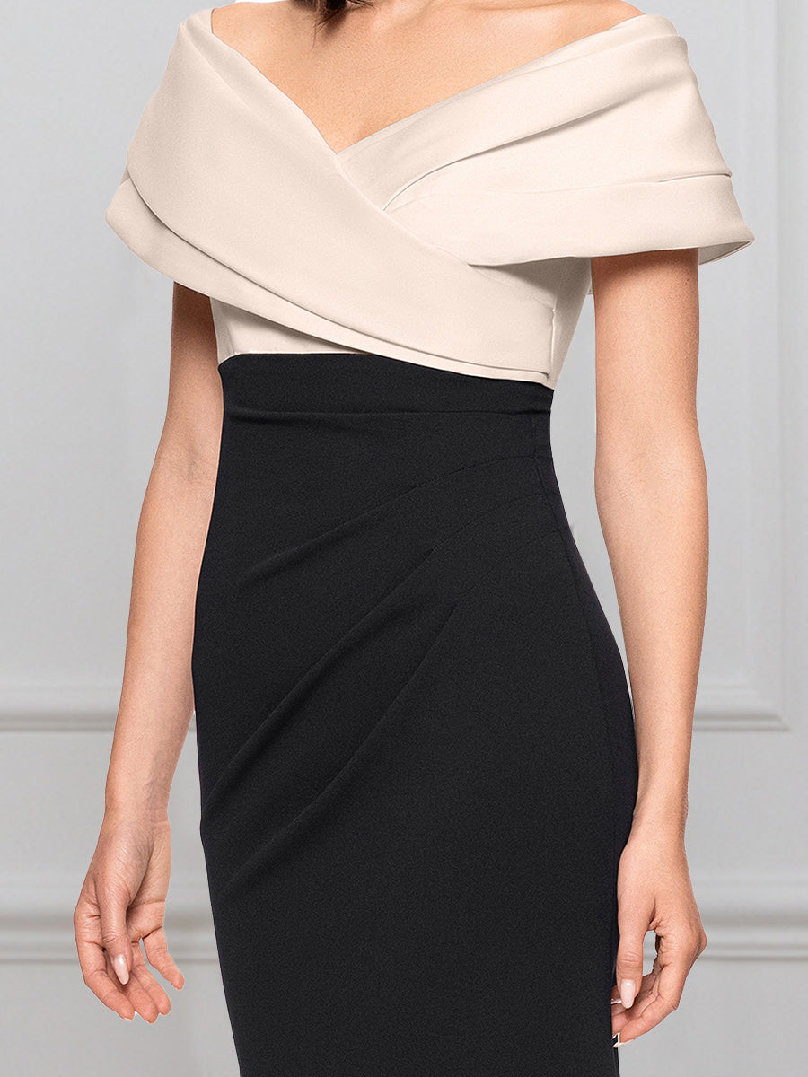 Cicinia Champagne et Noir Robe pour Mère de la Mariée Longue en Tissu Extensible Sheath Robe de Soirée