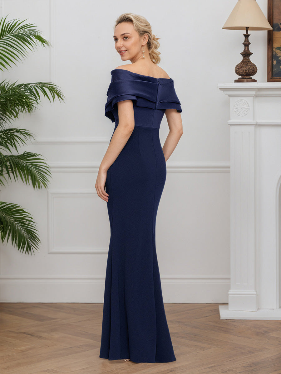Cicinia MARINE_FONCE Robe pour Mère de la Mariée Longue en Tissu Extensible Sheath Robe de Soirée