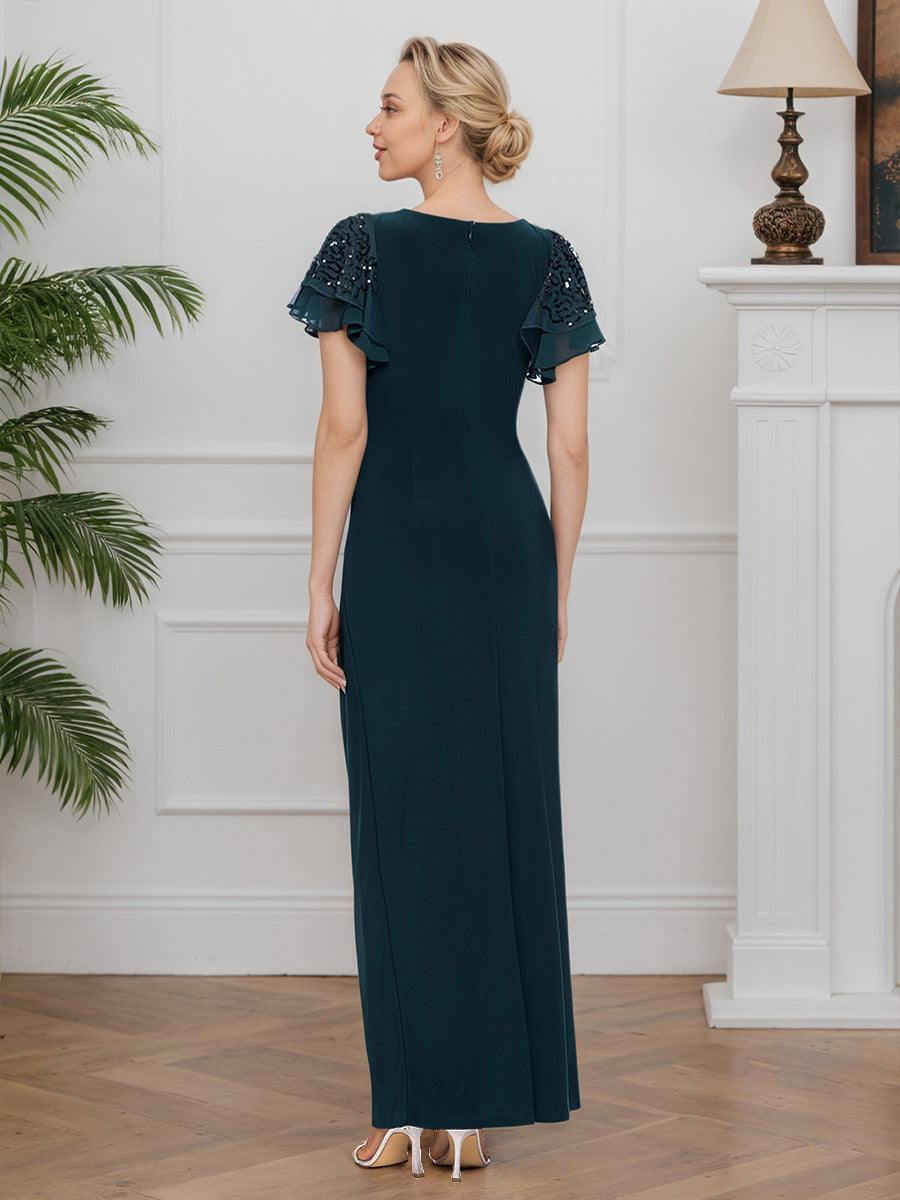 Cicinia PAON Robe pour Mère de la Mariée Longue en Dentelle et Tissu Extensible Sheath Décolleté en V
