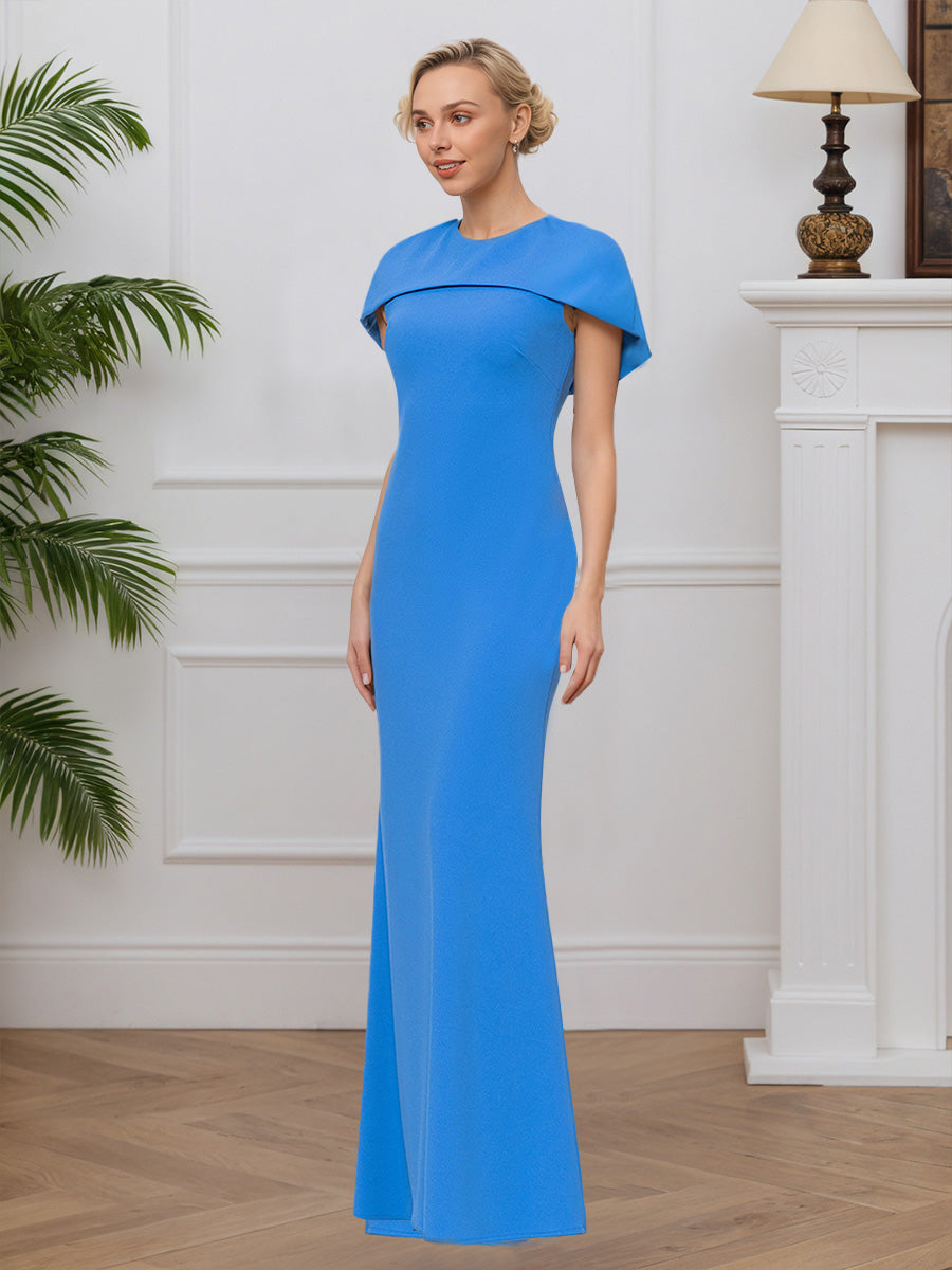 Cicinia Bleu Robe pour Mère de la Mariée Longue en Tissu Extensible Sheath Longueur Sol