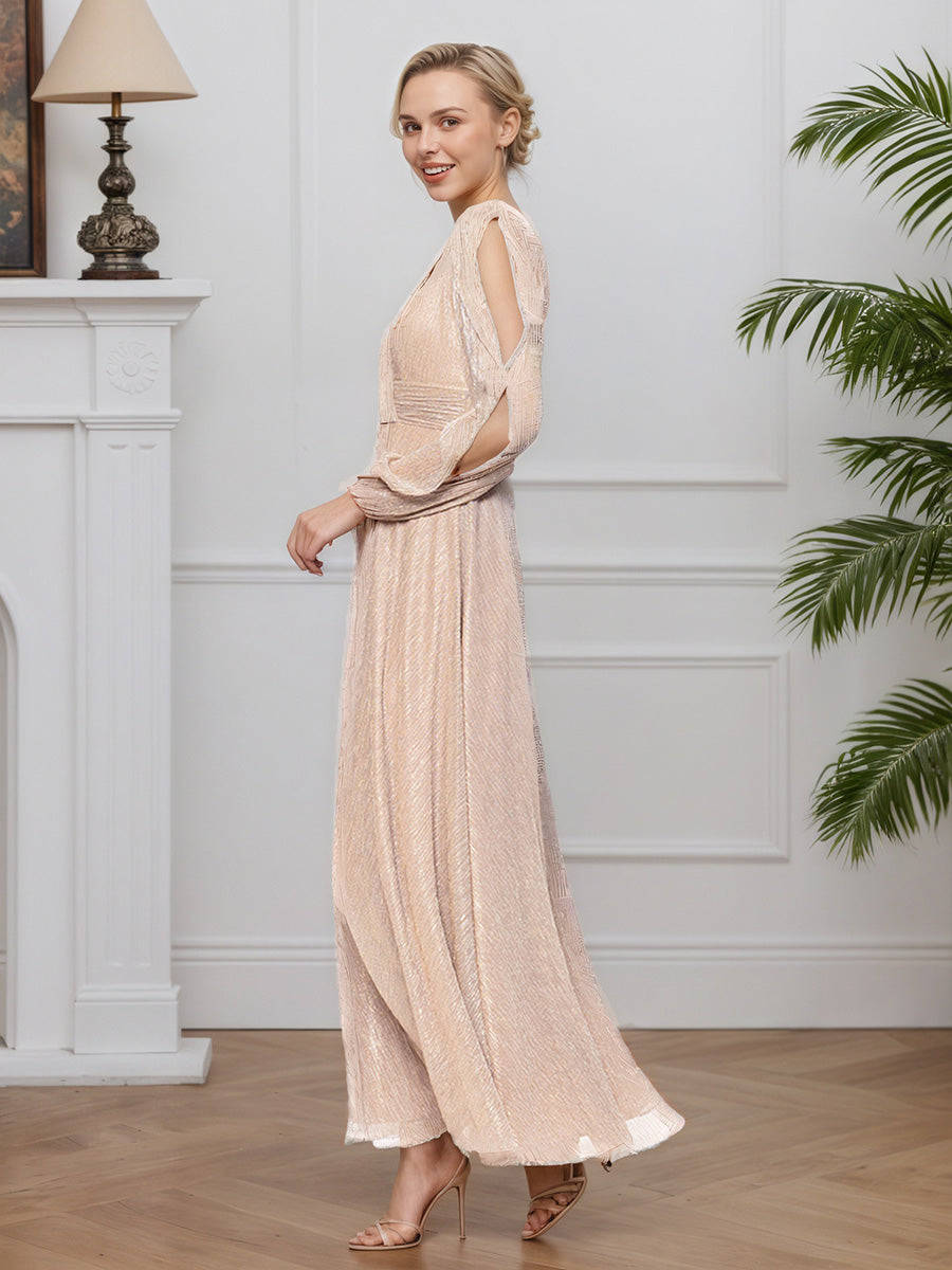 Cicinia Abricot Robe pour Mère de la Mariée Longue A-Line Longueur Sol Décolleté en V