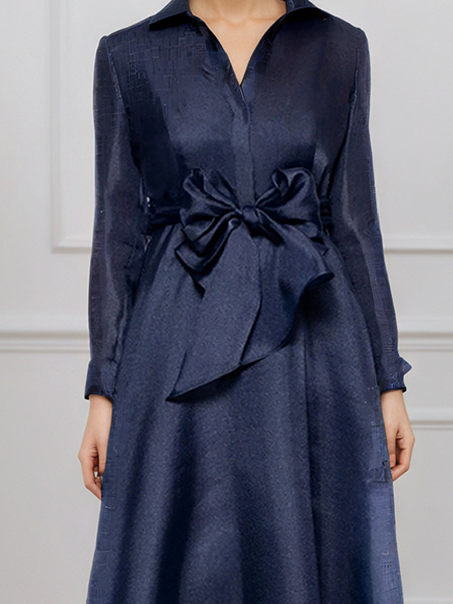 Cicinia Bleu Marine Foncé Robe pour Mère de la Mariée Longue Décolleté en V A-Line Robe de Soirée Manches Longues