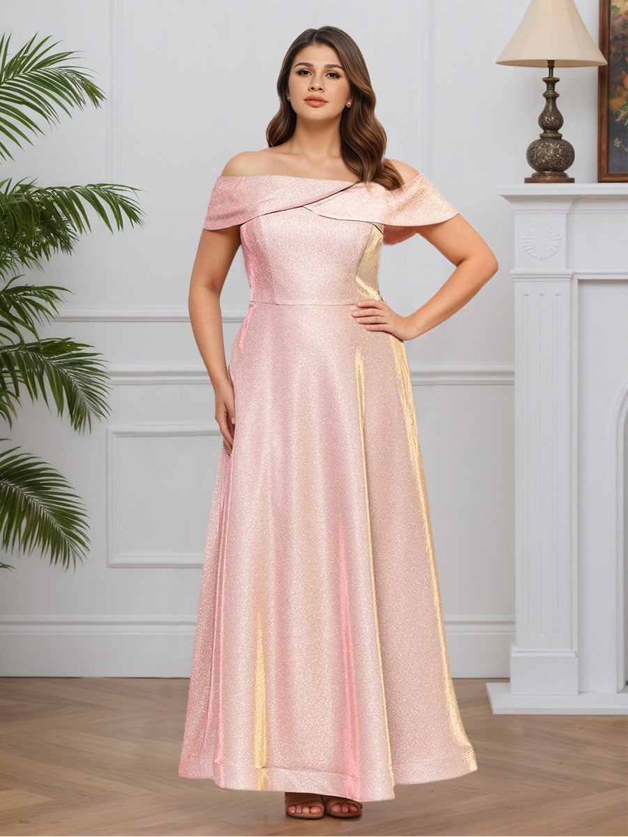 Cicinia Rose Robe pour Mère de la Mariée Longue en Tissu Scintillant Décolleté Une Épaule A-Line Fente Grande Taille