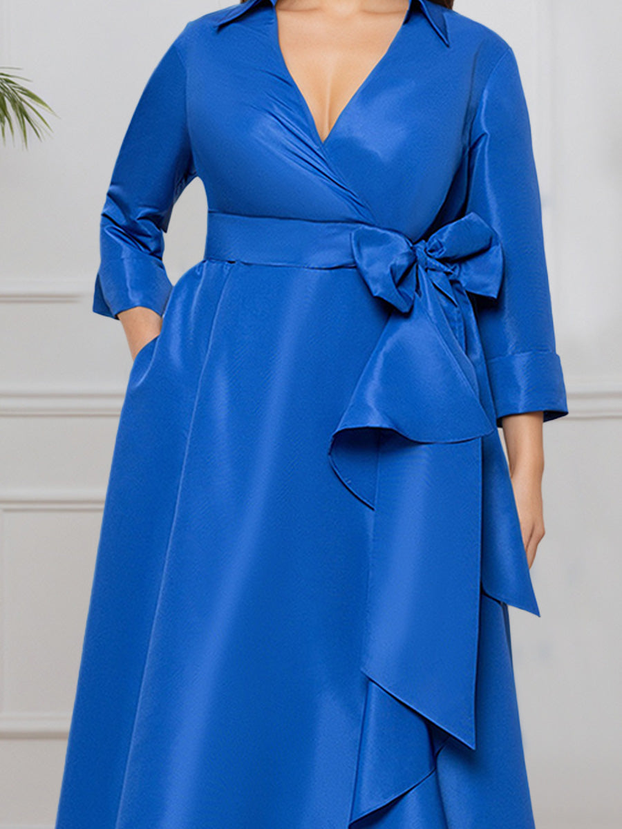 Cicinia Bleu Océan Robe pour Mère de la Mariée Longue en Satin Décolleté en V A-Line Robe de Soirée