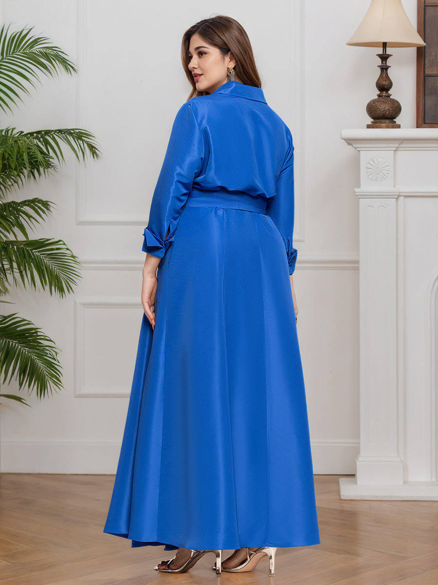 Cicinia Bleu Océan Robe pour Mère de la Mariée Longue en Satin Décolleté en V A-Line Robe de Soirée