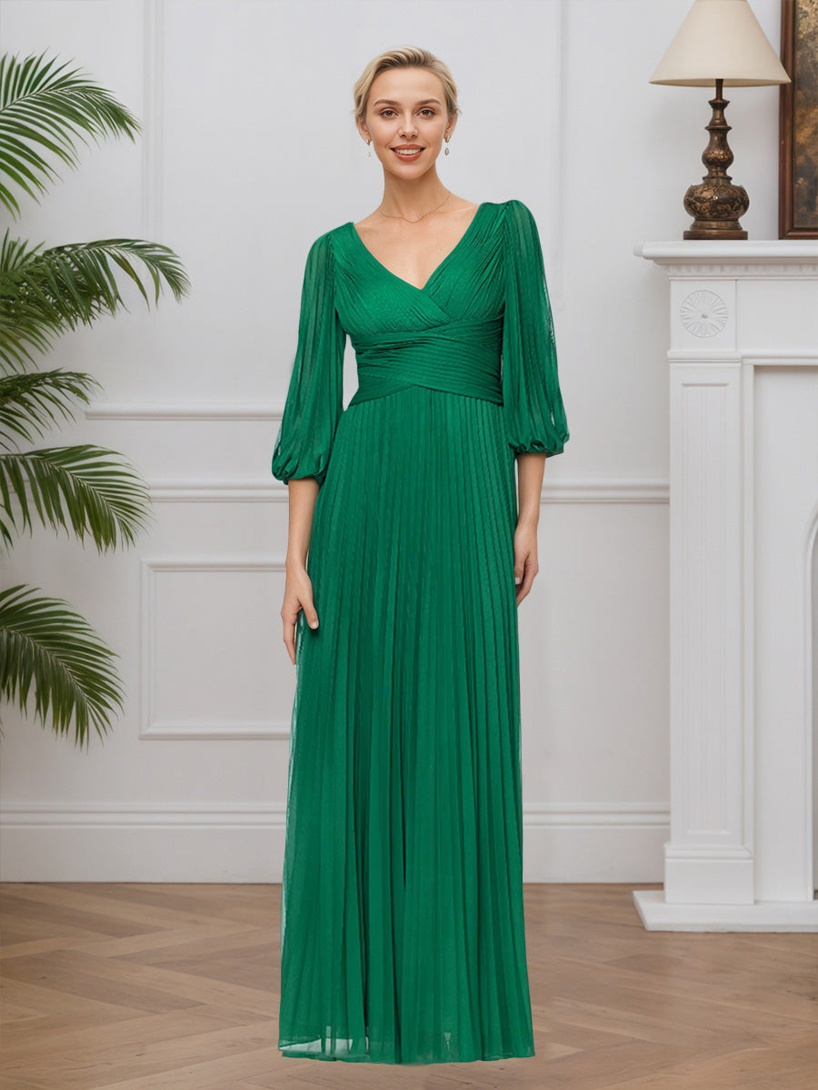 Cicinia Vert Robe pour Mère de la Mariée Longue en Chiffon Décolleté en V A-Line Robe de Soirée à Jupe Plissée