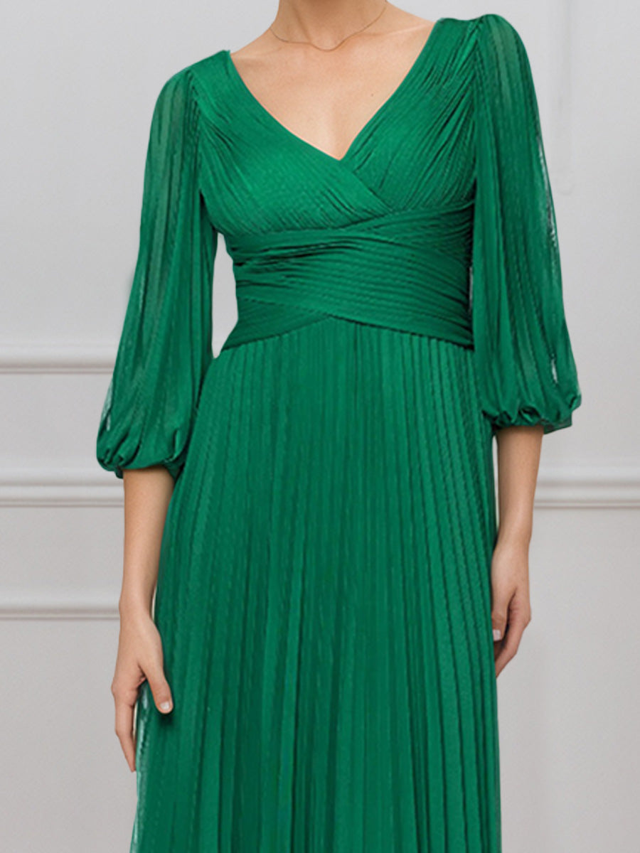 Cicinia Vert Robe pour Mère de la Mariée Longue en Chiffon Décolleté en V A-Line Robe de Soirée à Jupe Plissée