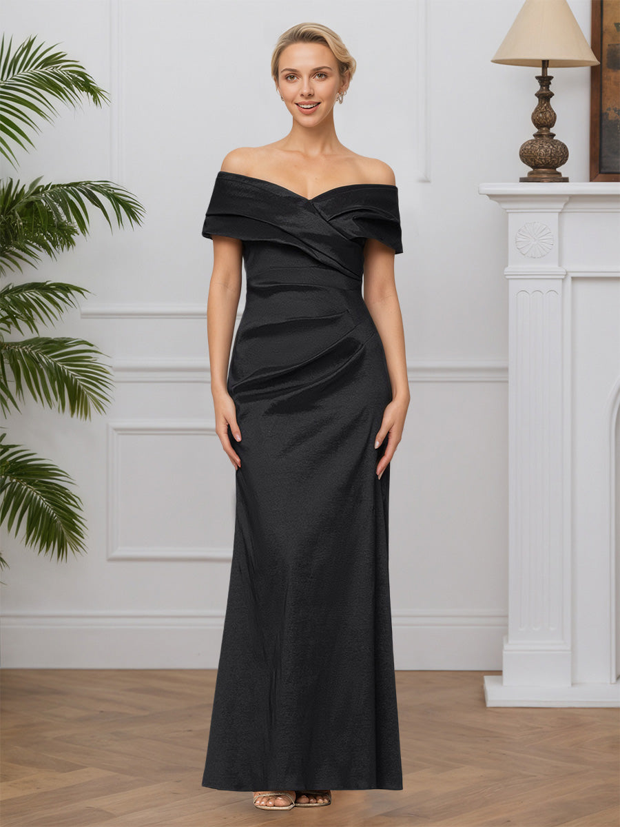 Cicinia Noir Robe pour Mère de la Mariée Longue en Satin Extensible Sheath Robe de Soirée Épaules Dénudées