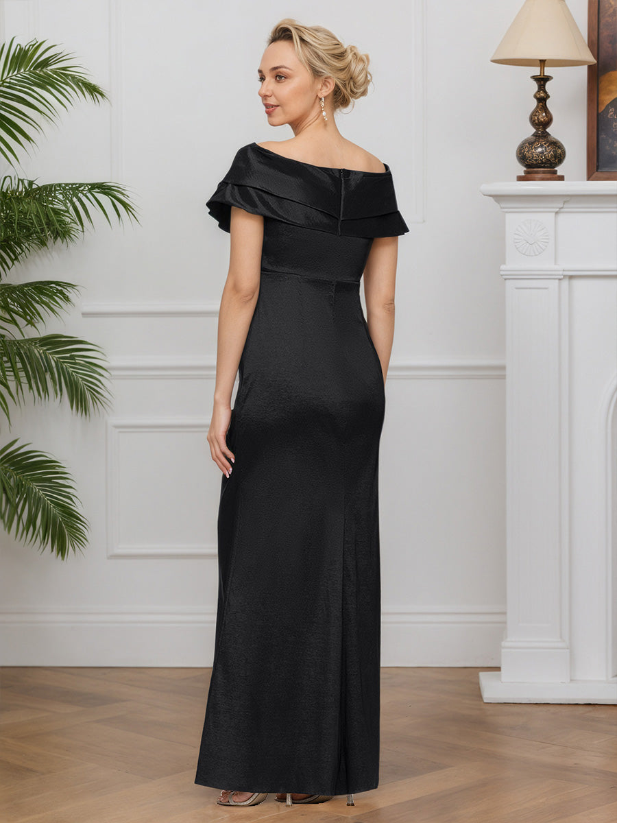 Cicinia Noir Robe pour Mère de la Mariée Longue en Satin Extensible Sheath Robe de Soirée Épaules Dénudées