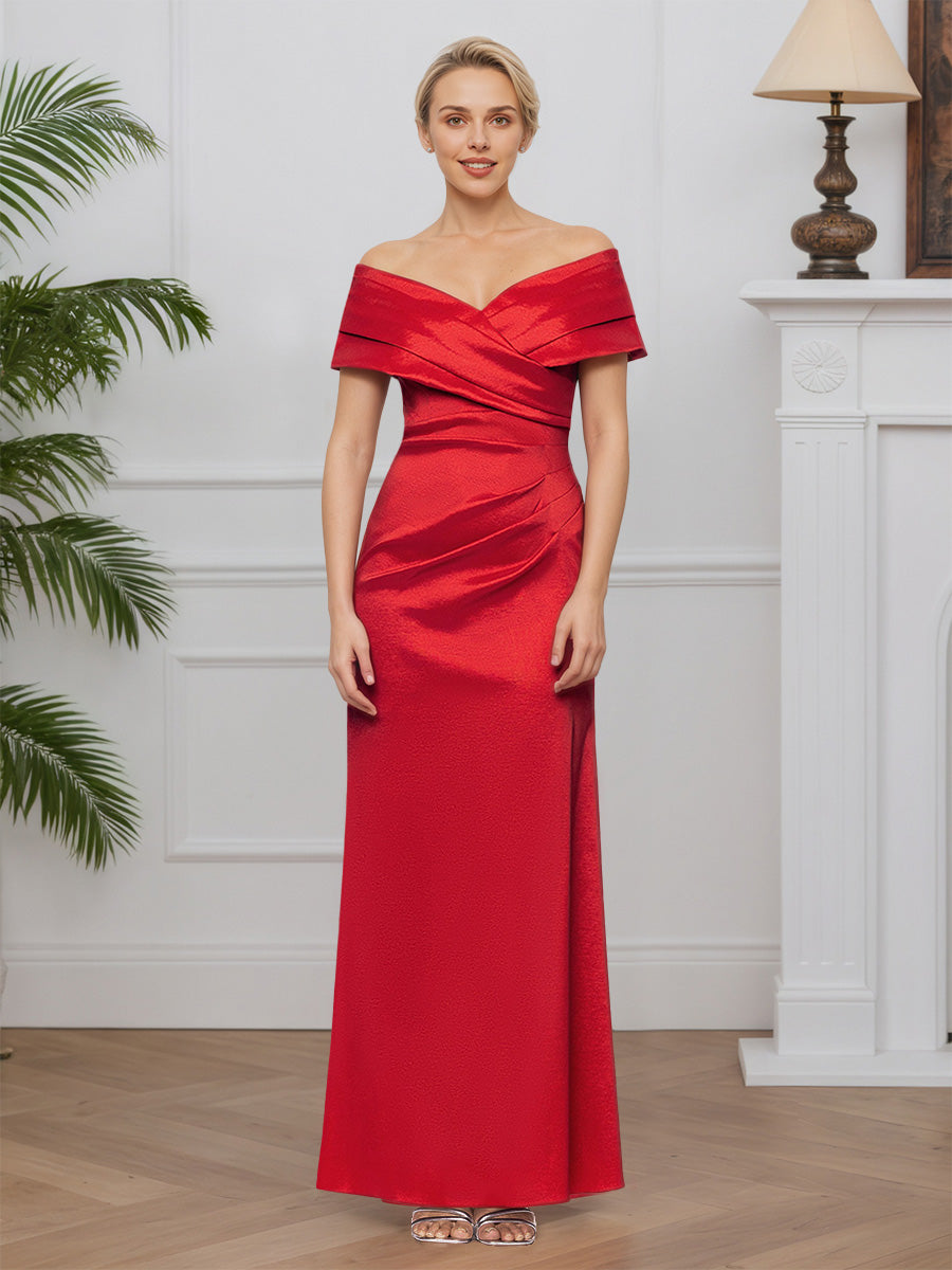 Cicinia Rouge Robe pour Mère de la Mariée Longue en Satin Extensible Sheath Robe de Soirée Épaules Dénudées