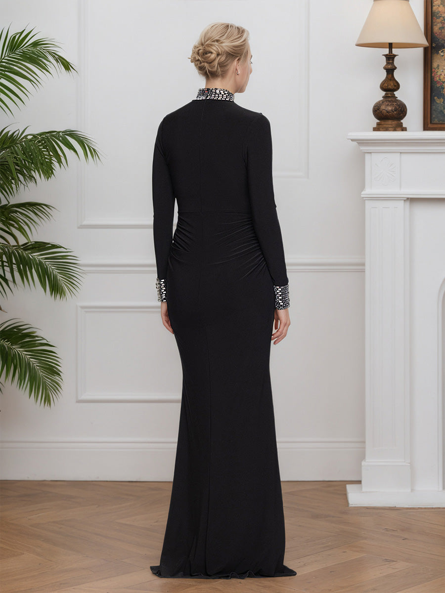 Cicinia Noir Robe pour Mère de la Mariée Longue en Tissu Extensible Perlé Sheath Robe de Soirée