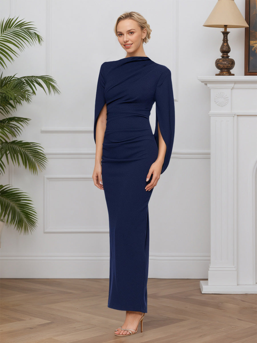 Cicinia Bleu Marine Robe pour Mère de la Mariée Longue en Tissu Extensible Sheath Longueur Sol