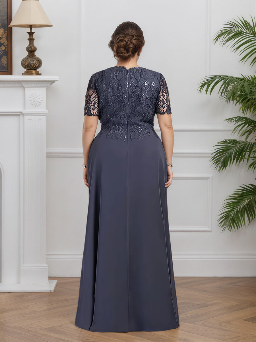 Cicinia Tempête Robe pour Mère de la Mariée Longue en Mousseline et Dentelle A-Line Fermeture Dos Longueur Sol Grande Taille