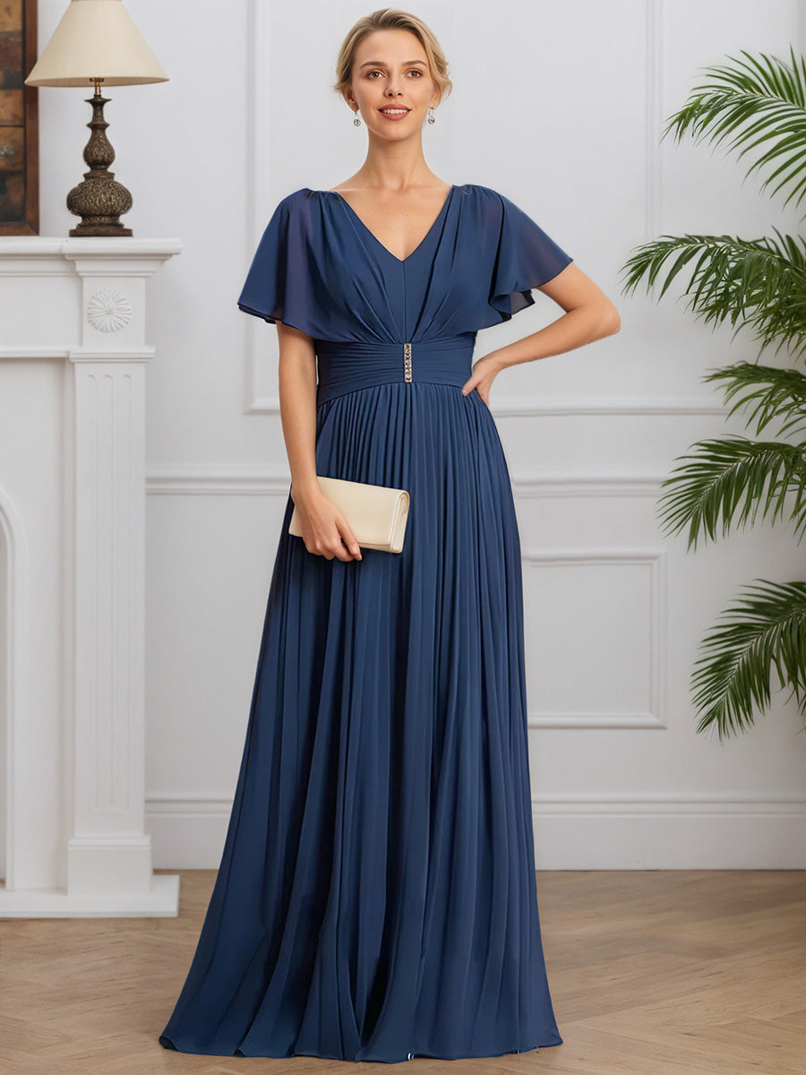 Cicinia Bleu Marine Robe pour Mère de la Mariée Longue en Mousseline A-Line Décolleté en V Élégante