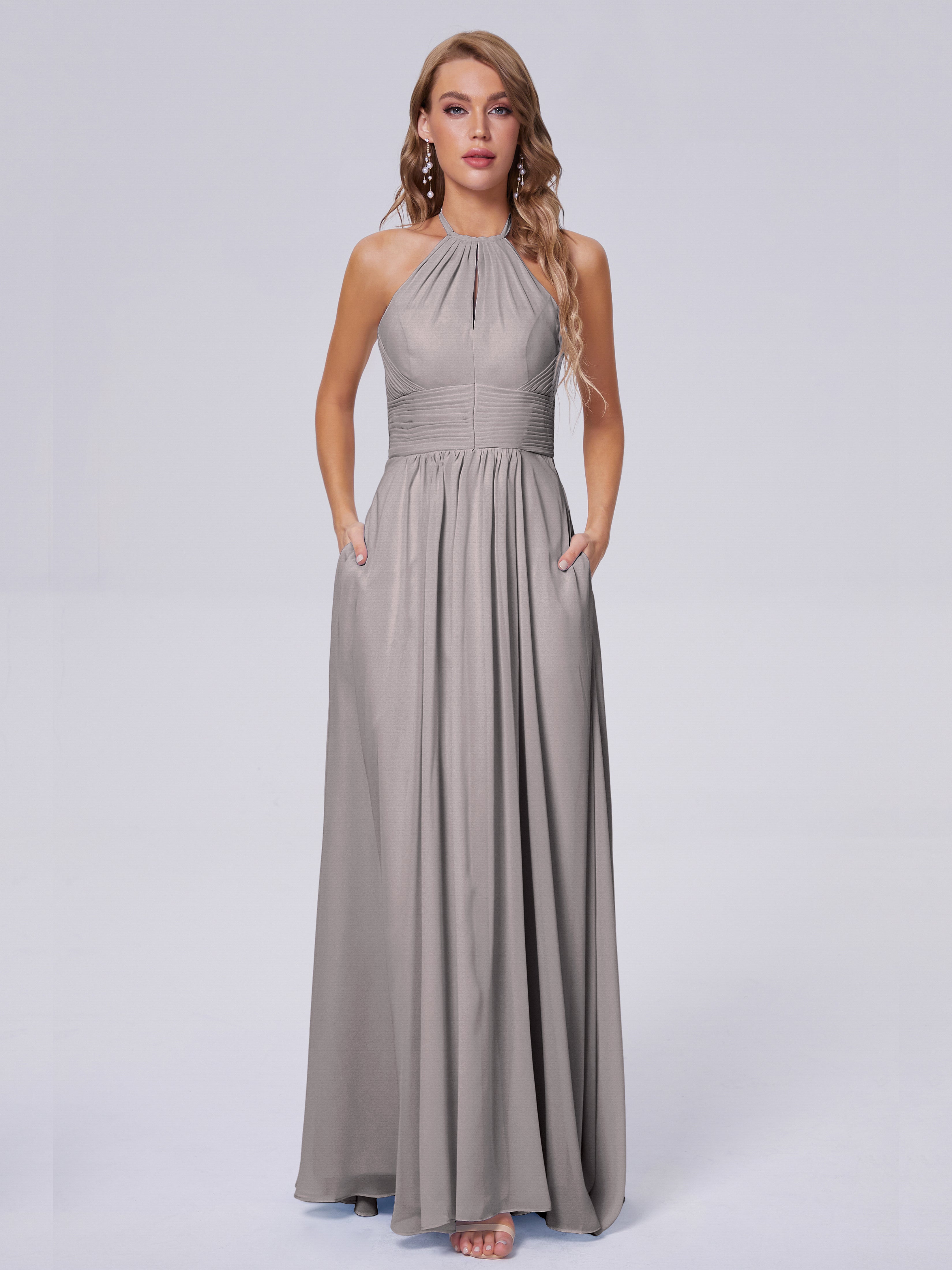 Robe Demoiselle D Honneur Argent Adaline Impressionnante Licou Mousseline Robes Demoiselle D'Honneur