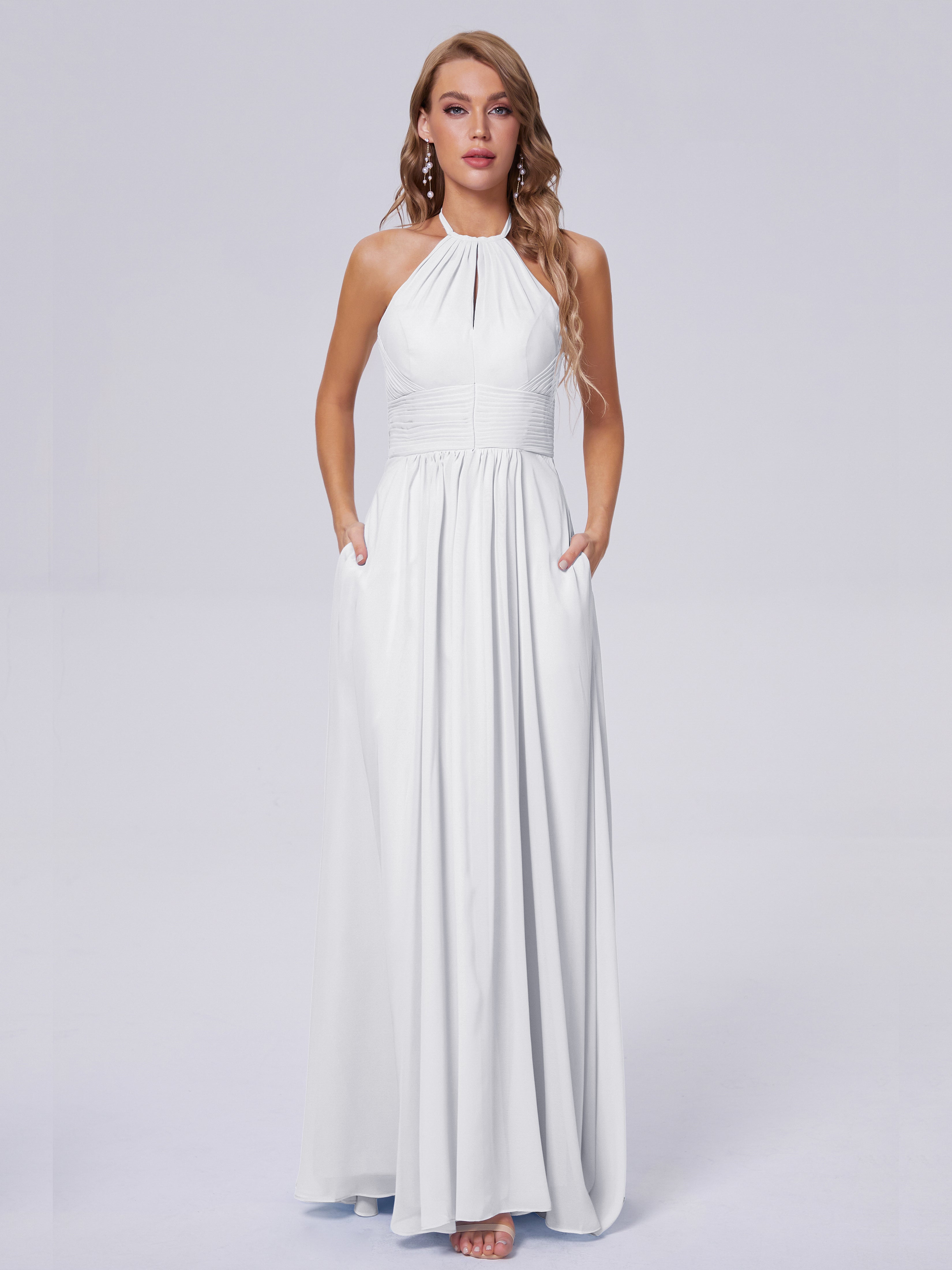 Robe De Demoiselle D Honneur Blanche Adaline Impressionnante Licou Mousseline Robes Demoiselle D'Honneur