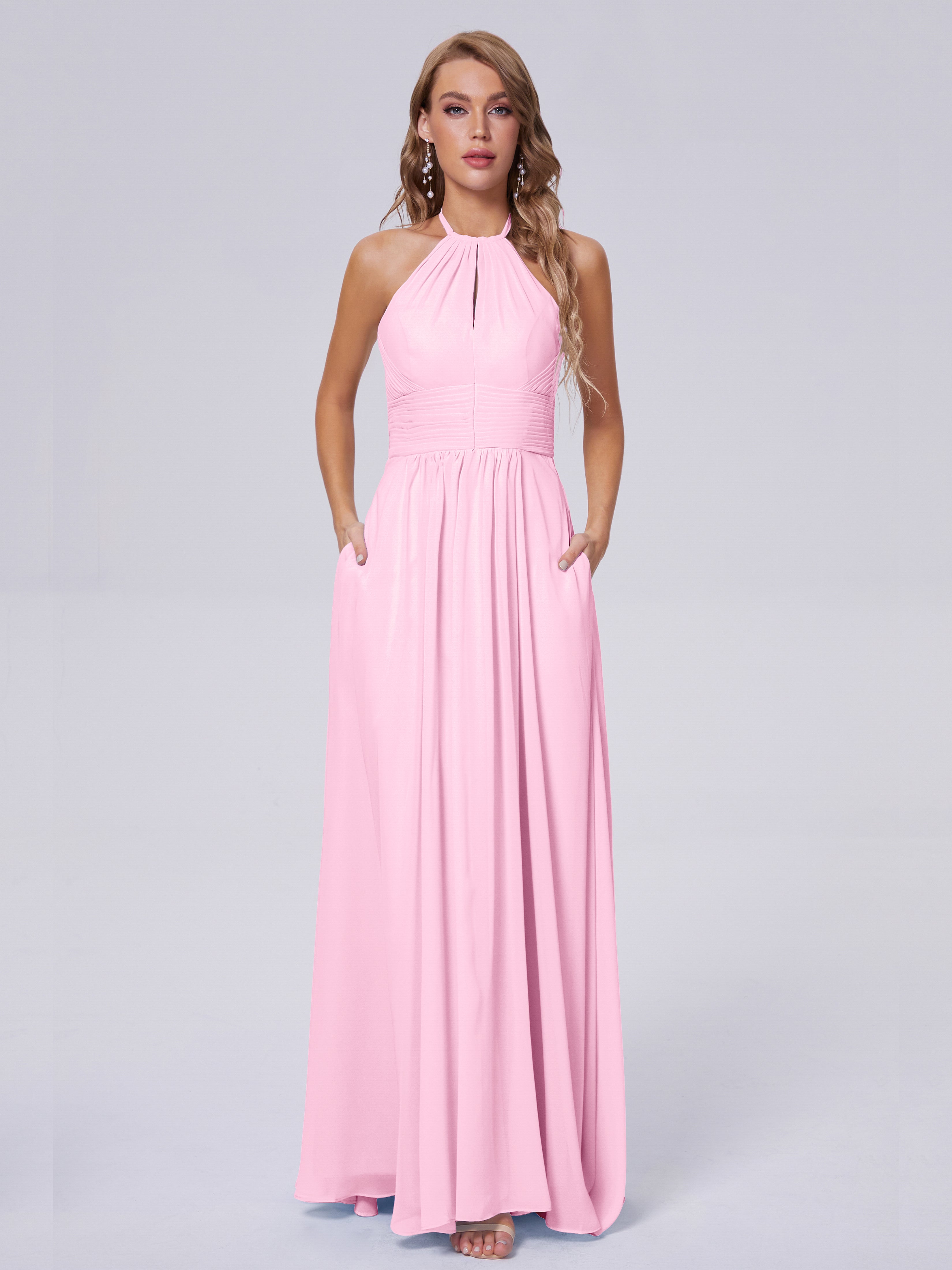 Robes De Demoiselle D'Honneur Rose Bonbon Adaline Impressionnante Licou Mousseline Robes Demoiselle D'Honneur