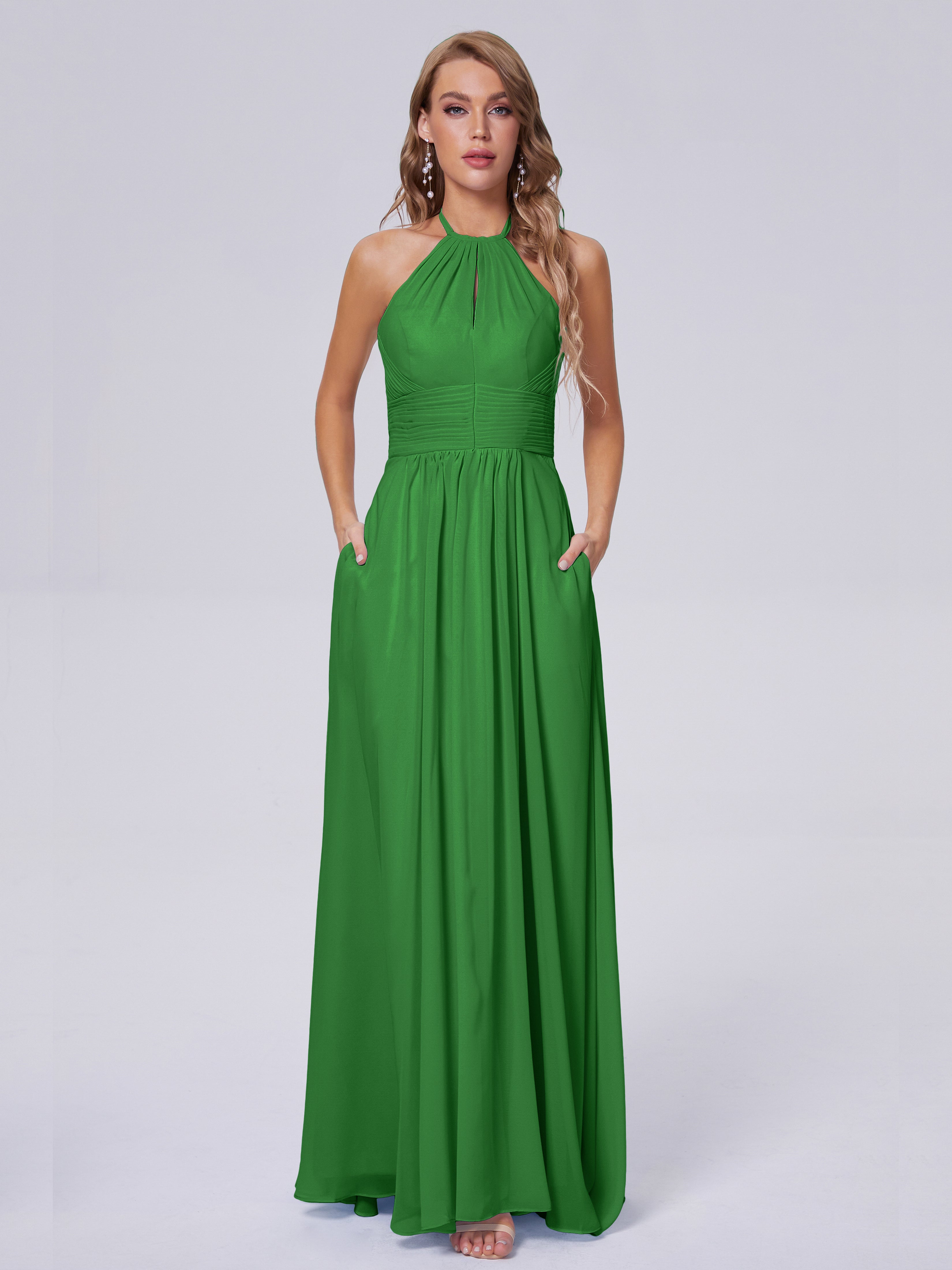 Robes De Demoiselle D'Honneur Vert Forêt Adaline Impressionnante Licou Mousseline Robes Demoiselle D'Honneur