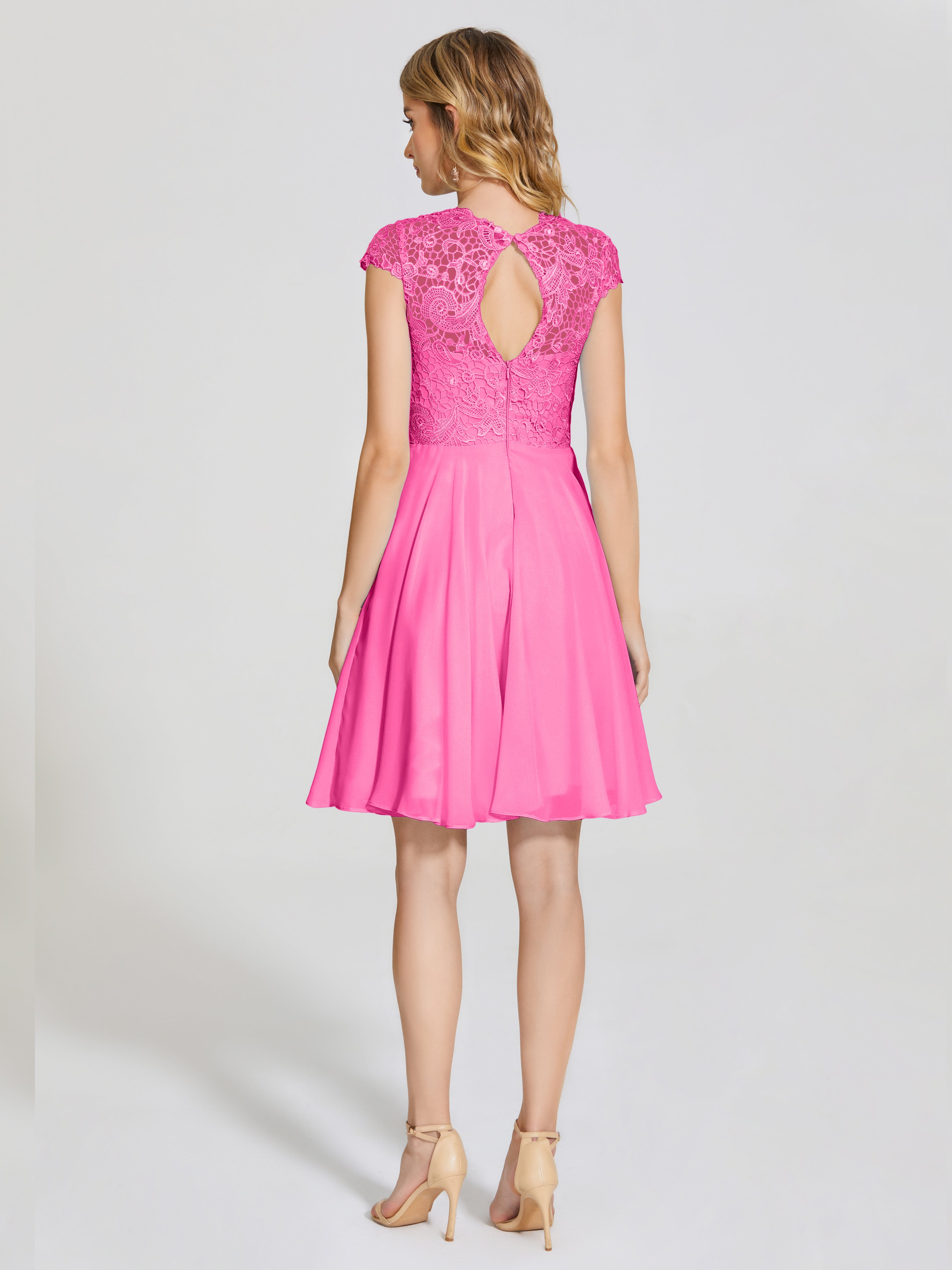 Robe Demoiselle D Honneur Azalée Trapèze Courte Dentelle Mousseline Robe De Demoiselle D'Honneur