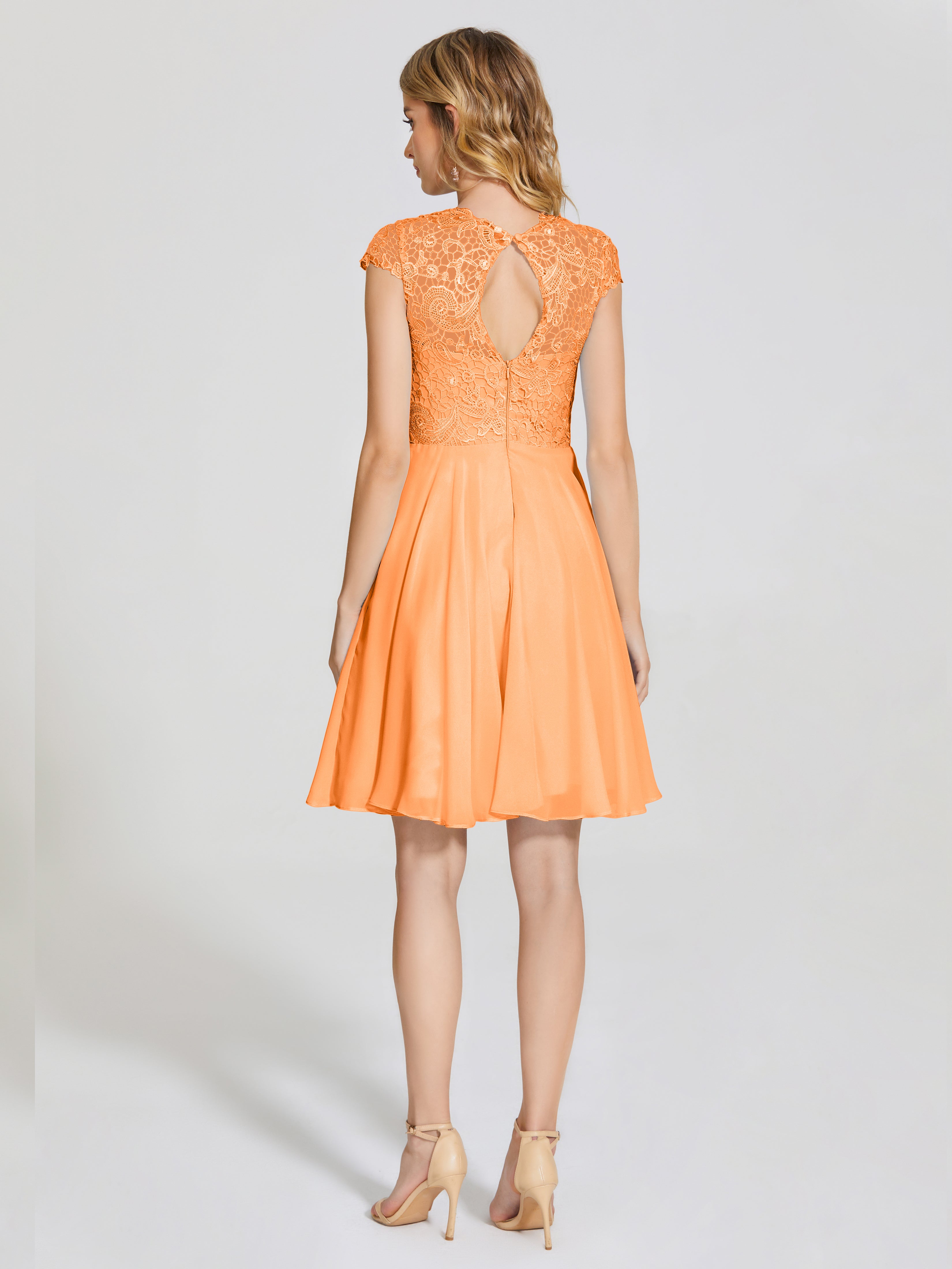 Robe Demoiselle D Honneur Orange Trapèze Courte Dentelle Mousseline Robe De Demoiselle D'Honneur