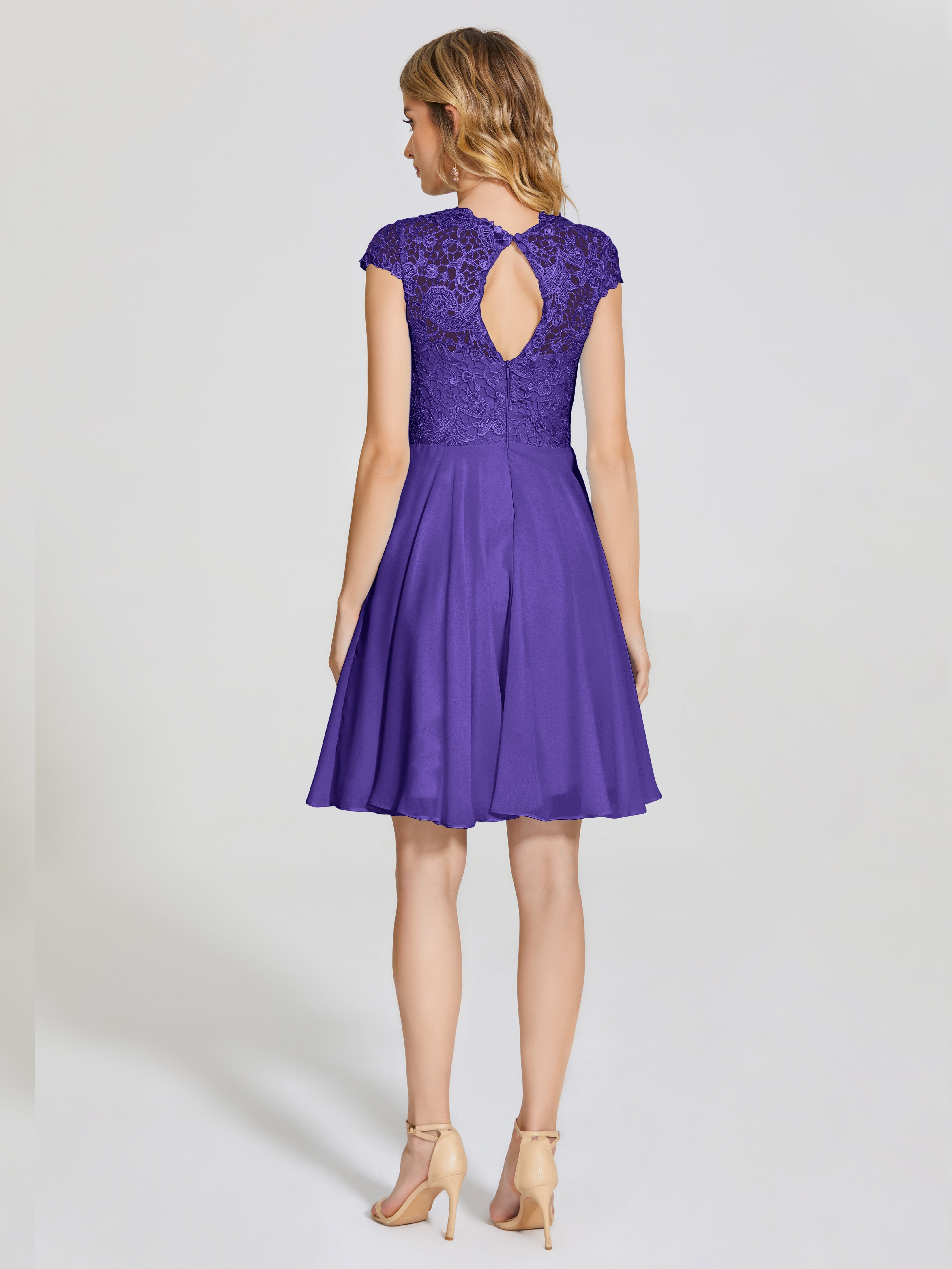 Robes De Demoiselle D'Honneur En Régence Trapèze Courte Dentelle Mousseline Robe De Demoiselle D'Honneur