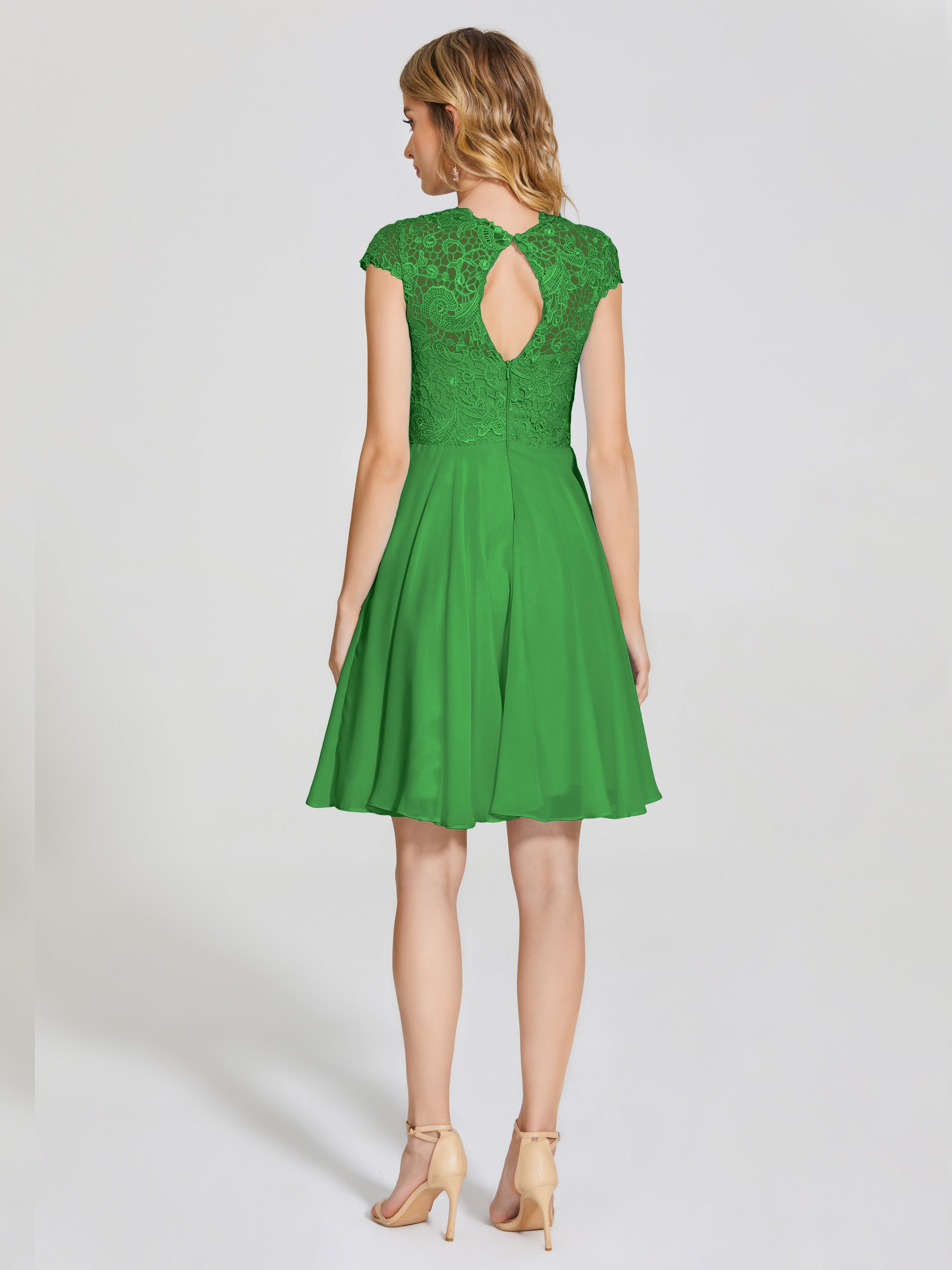 Robe De Demoiselle D Honneur Vert Trapèze Courte Dentelle Mousseline Robe De Demoiselle D'Honneur