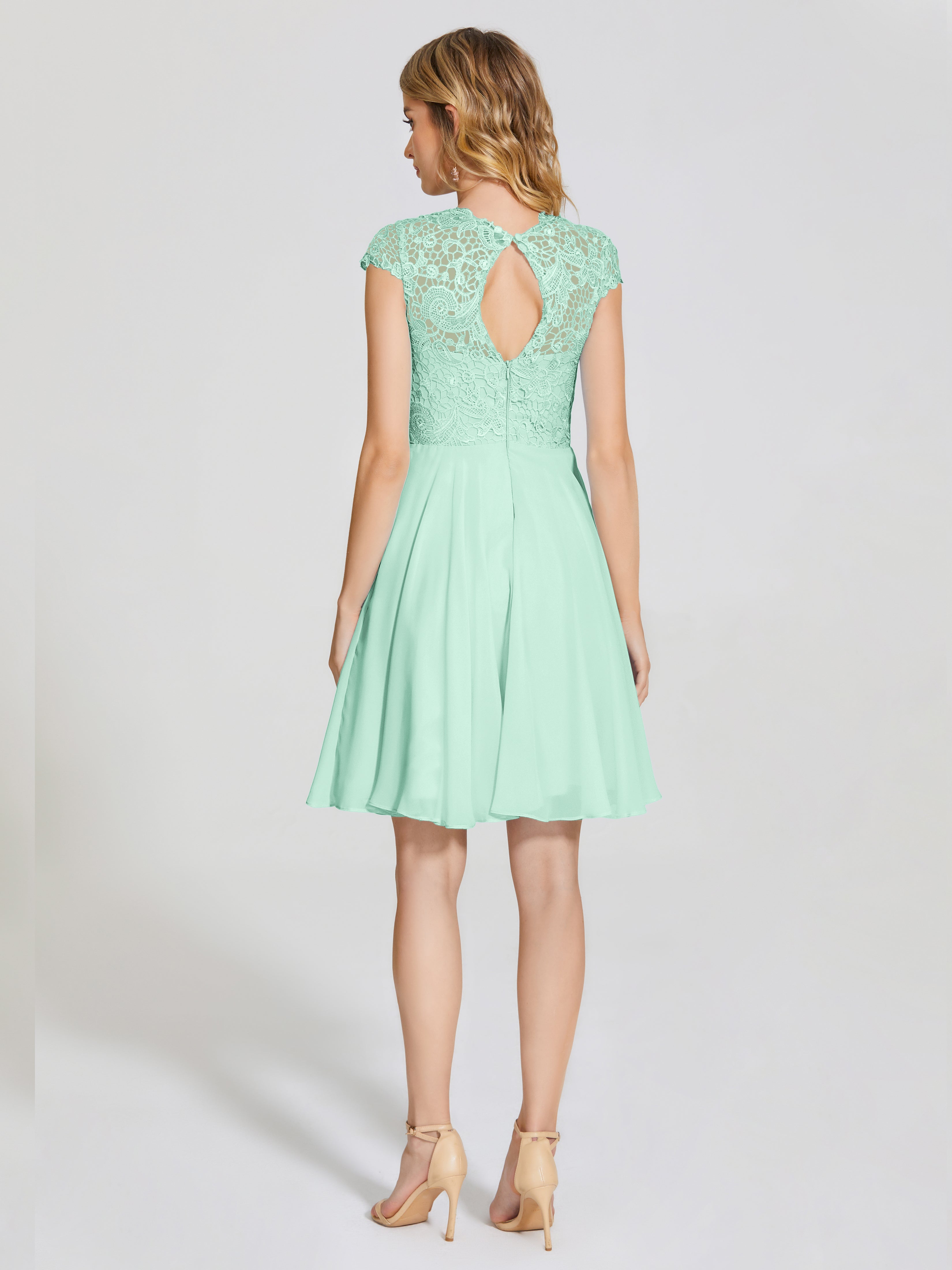 Robe Vert Menthe Demoiselle D Honneur Trapèze Courte Dentelle Mousseline Robe De Demoiselle D'Honneur